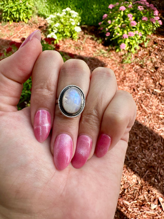 Sterling Silver Moonstone Ring Size 6