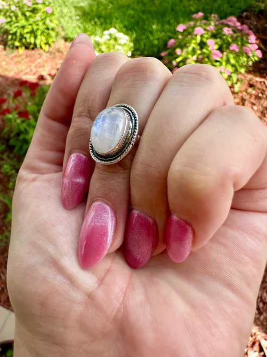 Sterling Silver Moonstone Ring Size 6