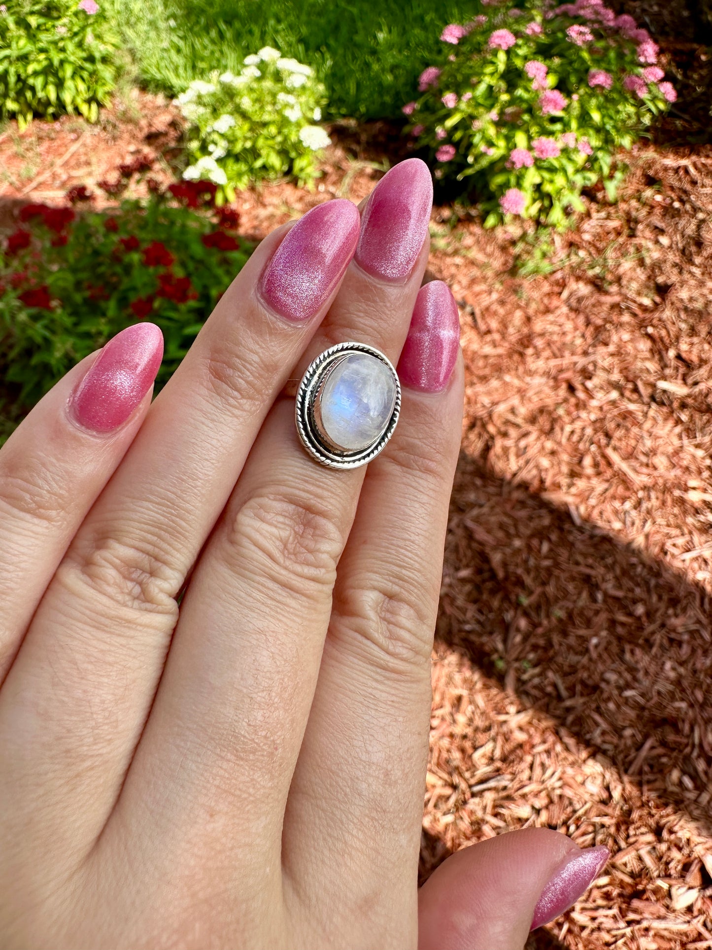 Sterling Silver Moonstone Ring Size 6