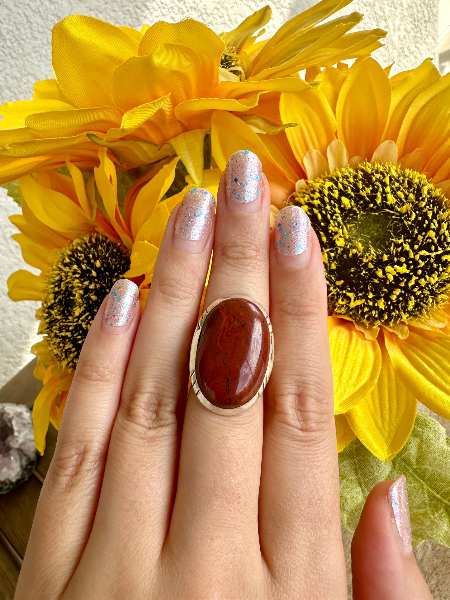 Elegant Red Jasper Sterling Silver Ring Size 8.5 - Natural Gemstone Ring for Healing, Fashion, and Gift Giving