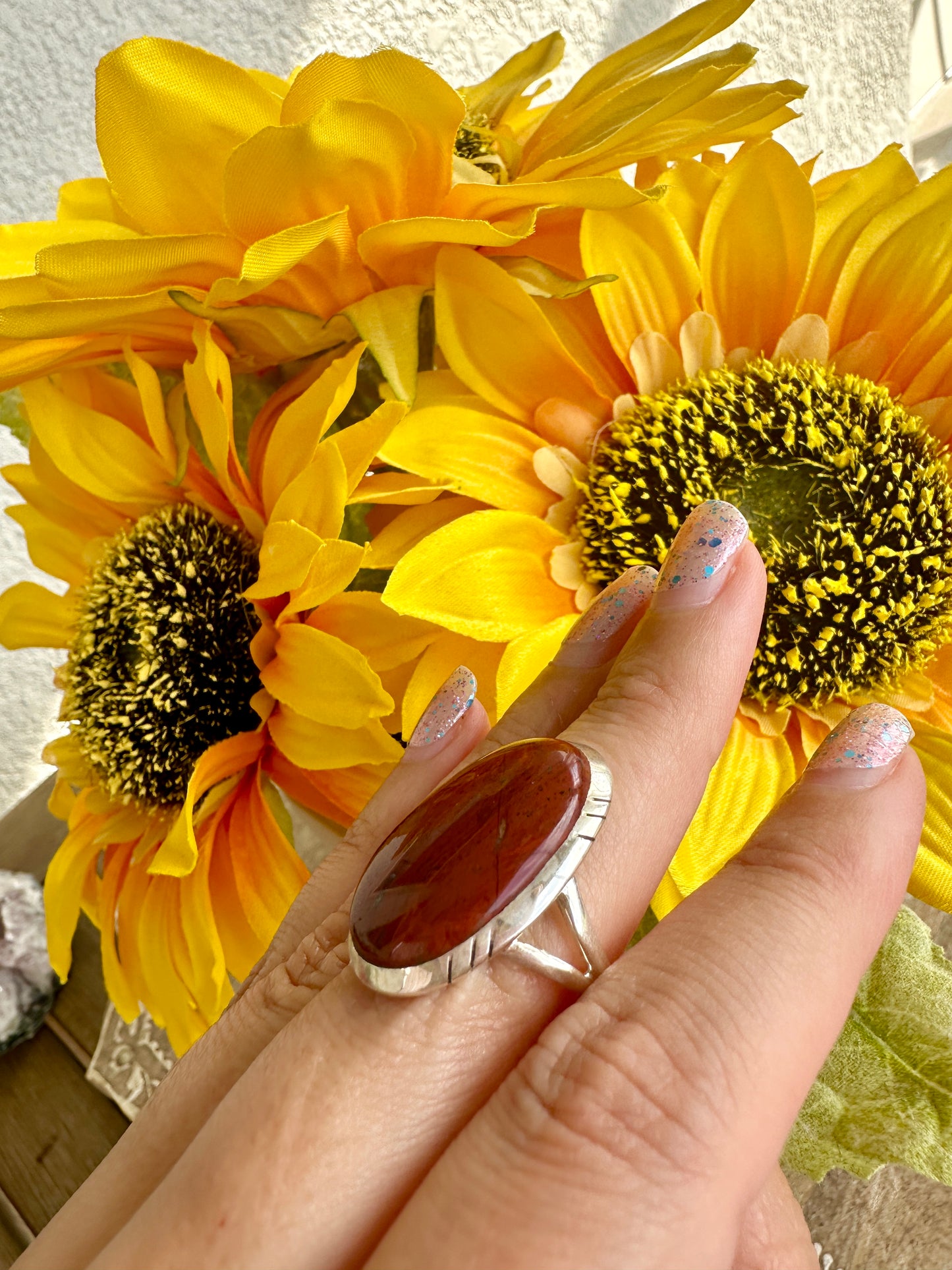 Elegant Red Jasper Sterling Silver Ring Size 8.5 - Natural Gemstone Ring for Healing, Fashion, and Gift Giving