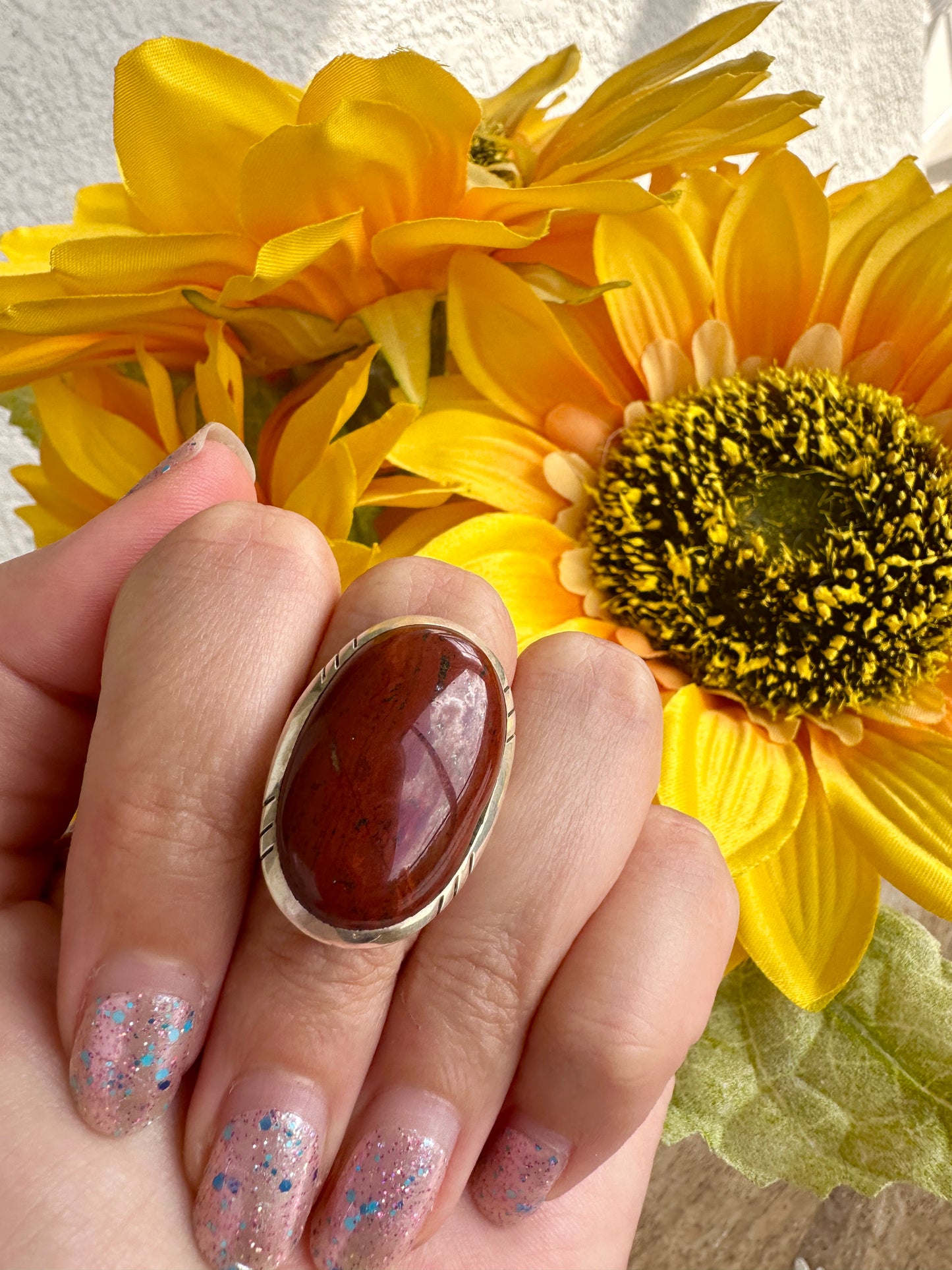 Elegant Red Jasper Sterling Silver Ring Size 8.5 - Natural Gemstone Ring for Healing, Fashion, and Gift Giving