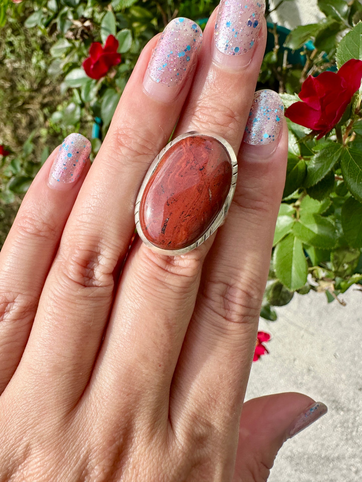 Elegant Red Jasper Sterling Silver Ring Size 8.5 - Natural Gemstone Ring for Healing, Fashion, and Gift Giving