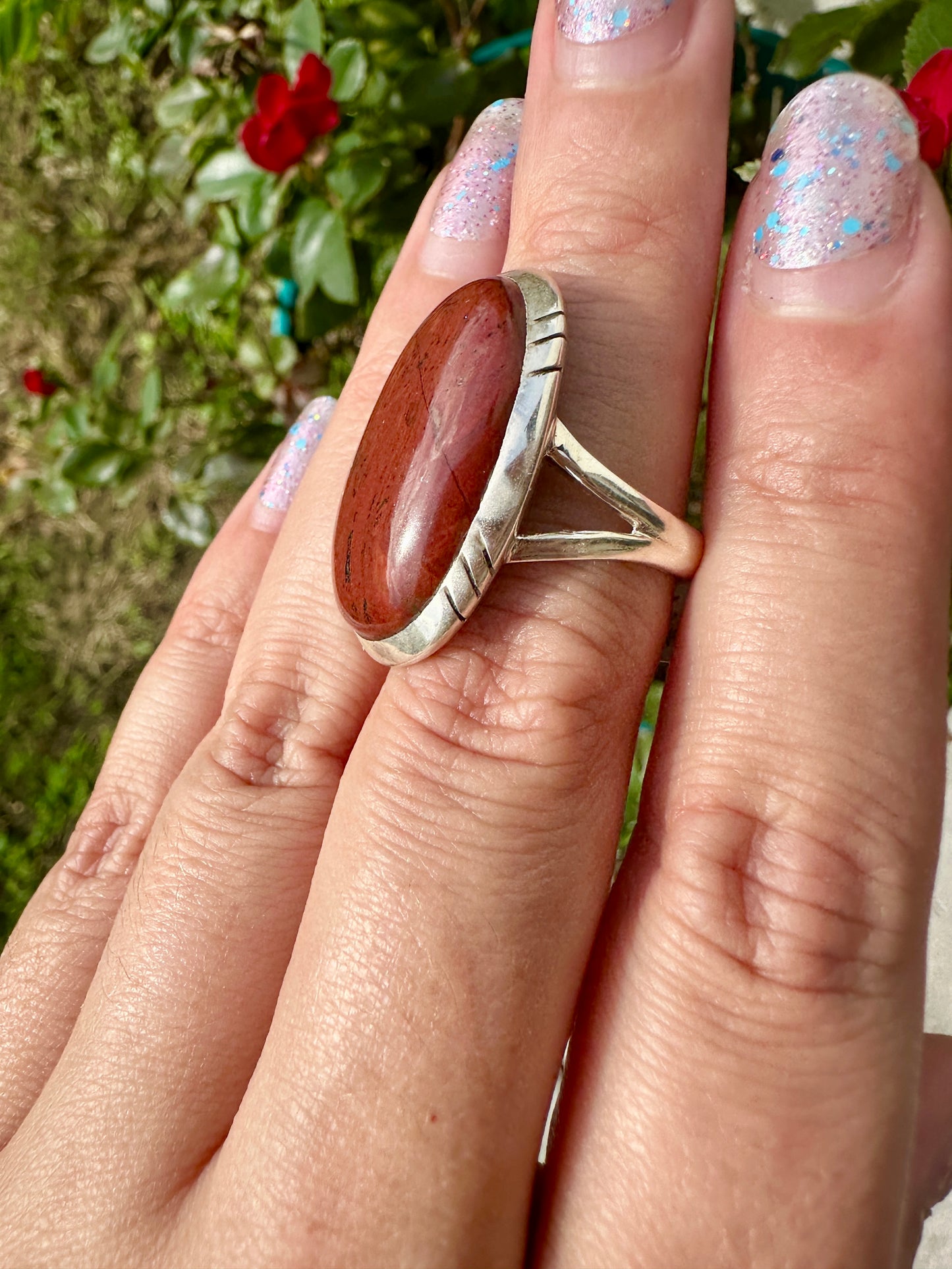 Elegant Red Jasper Sterling Silver Ring Size 8.5 - Natural Gemstone Ring for Healing, Fashion, and Gift Giving