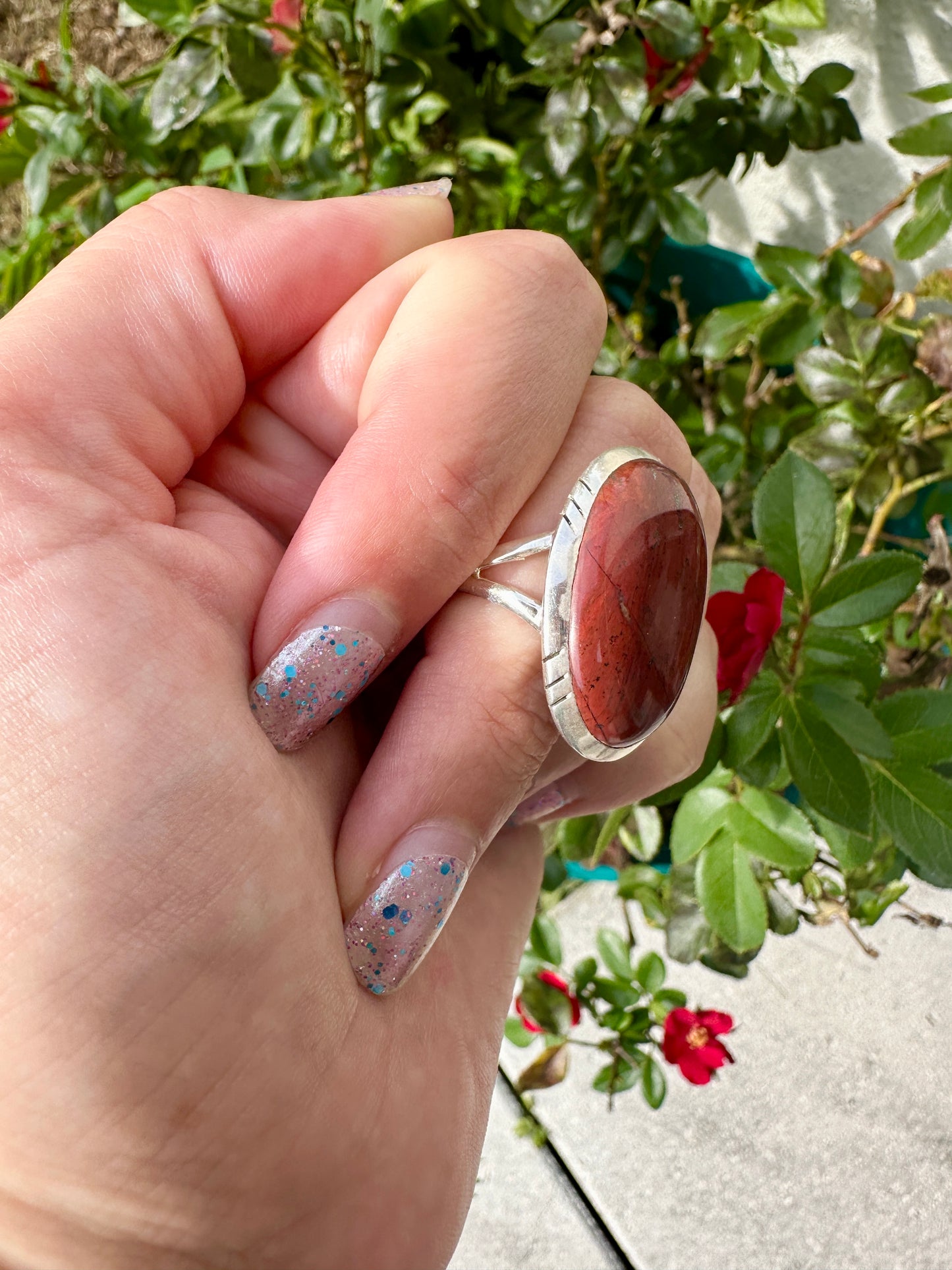 Elegant Red Jasper Sterling Silver Ring Size 8.5 - Natural Gemstone Ring for Healing, Fashion, and Gift Giving