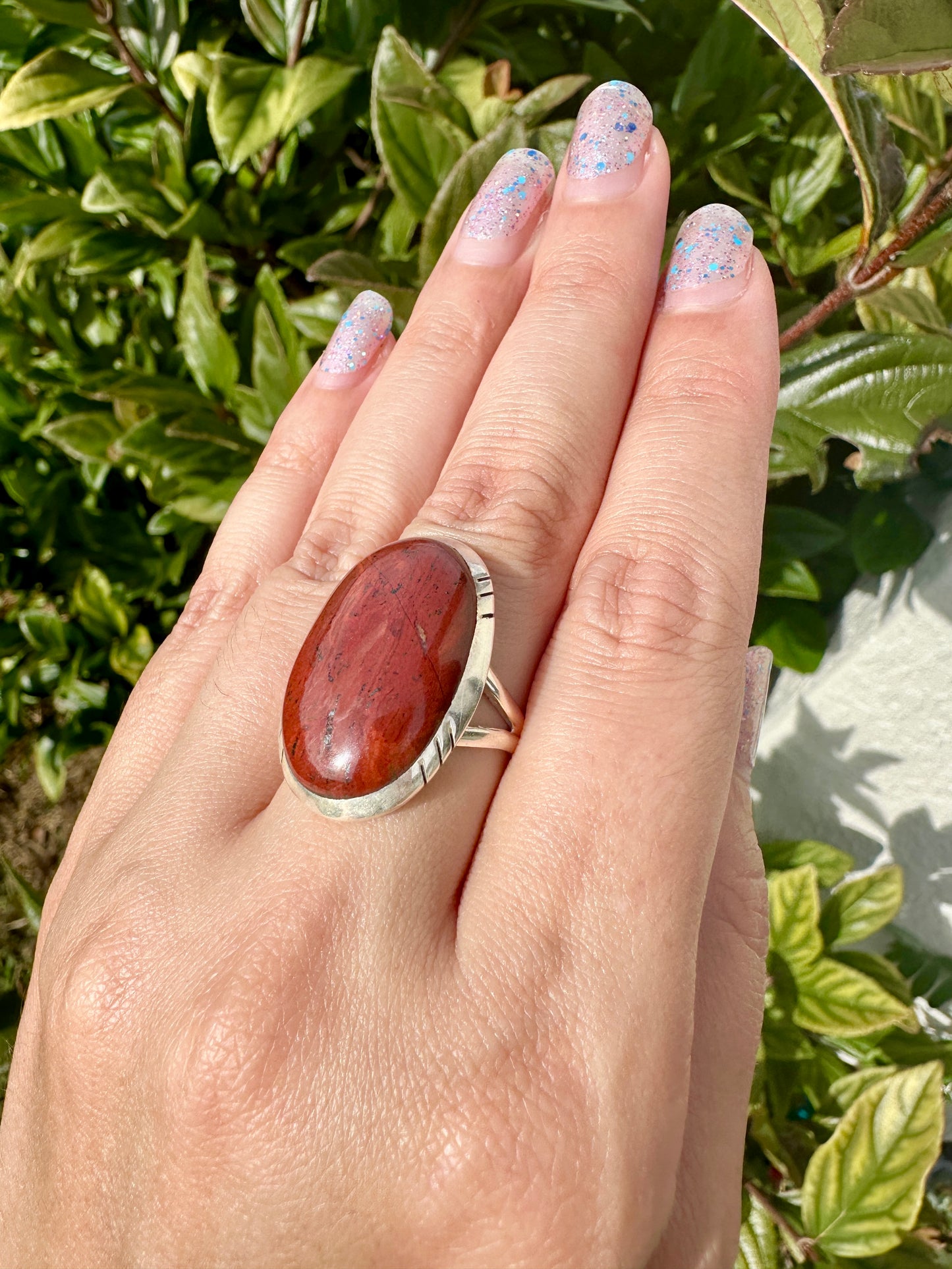 Elegant Red Jasper Sterling Silver Ring Size 8.5 - Natural Gemstone Ring for Healing, Fashion, and Gift Giving