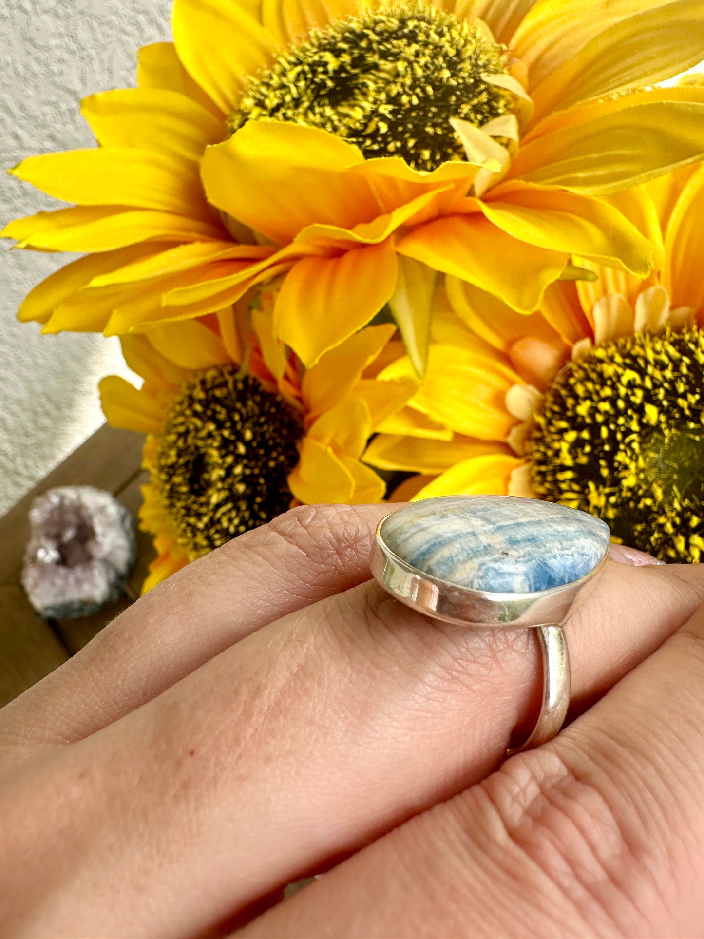 Stunning Blue Scheelite Sterling Silver Ring Size 9.75 - Natural Gemstone Ring for Healing, Fashion, and Gift Giving