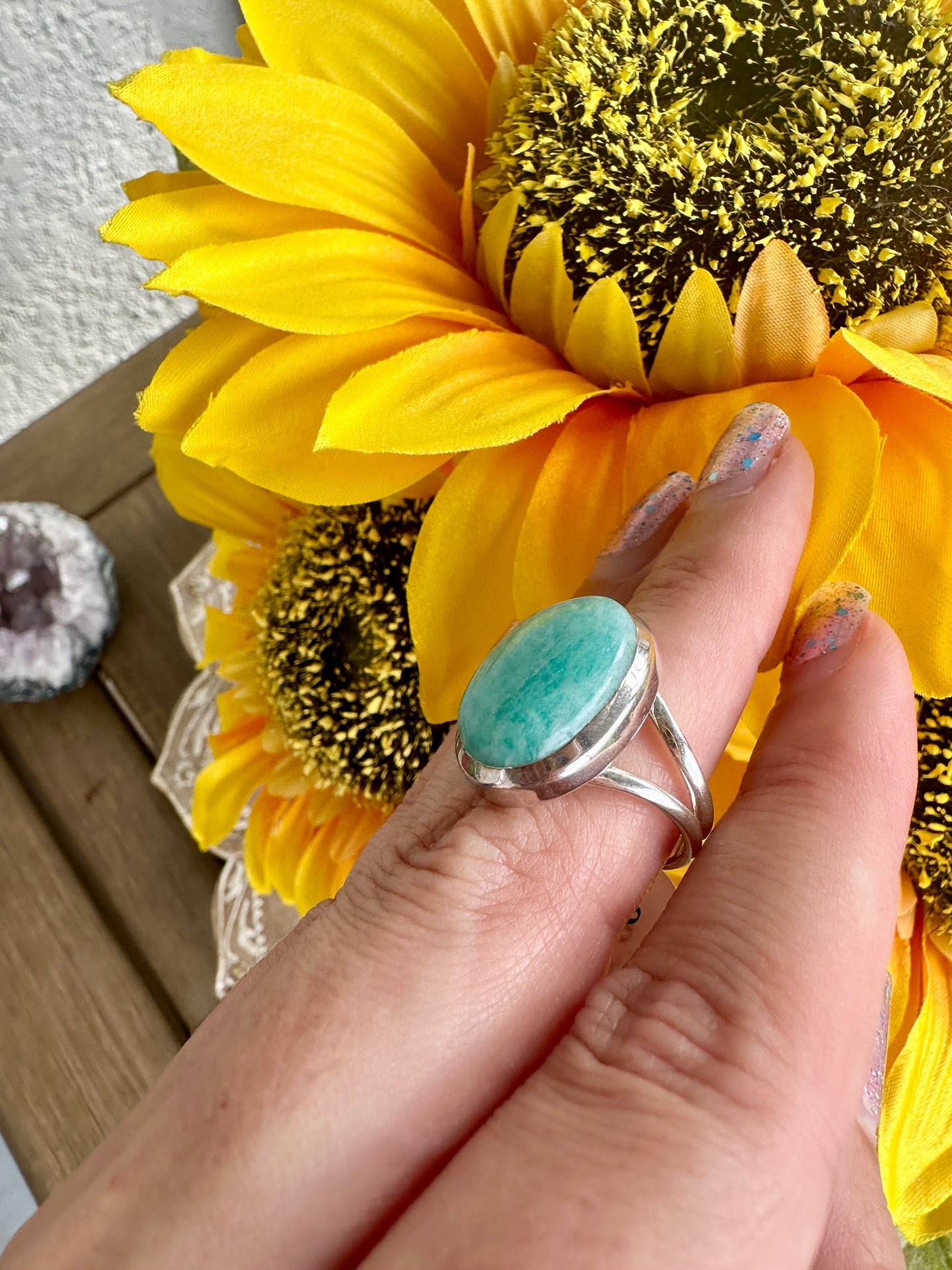 Stunning Amazonite Ring in Sterling Silver, Size 8.25 - Elegant Handcrafted Gemstone Jewelry, Perfect Gift for Special Occasions