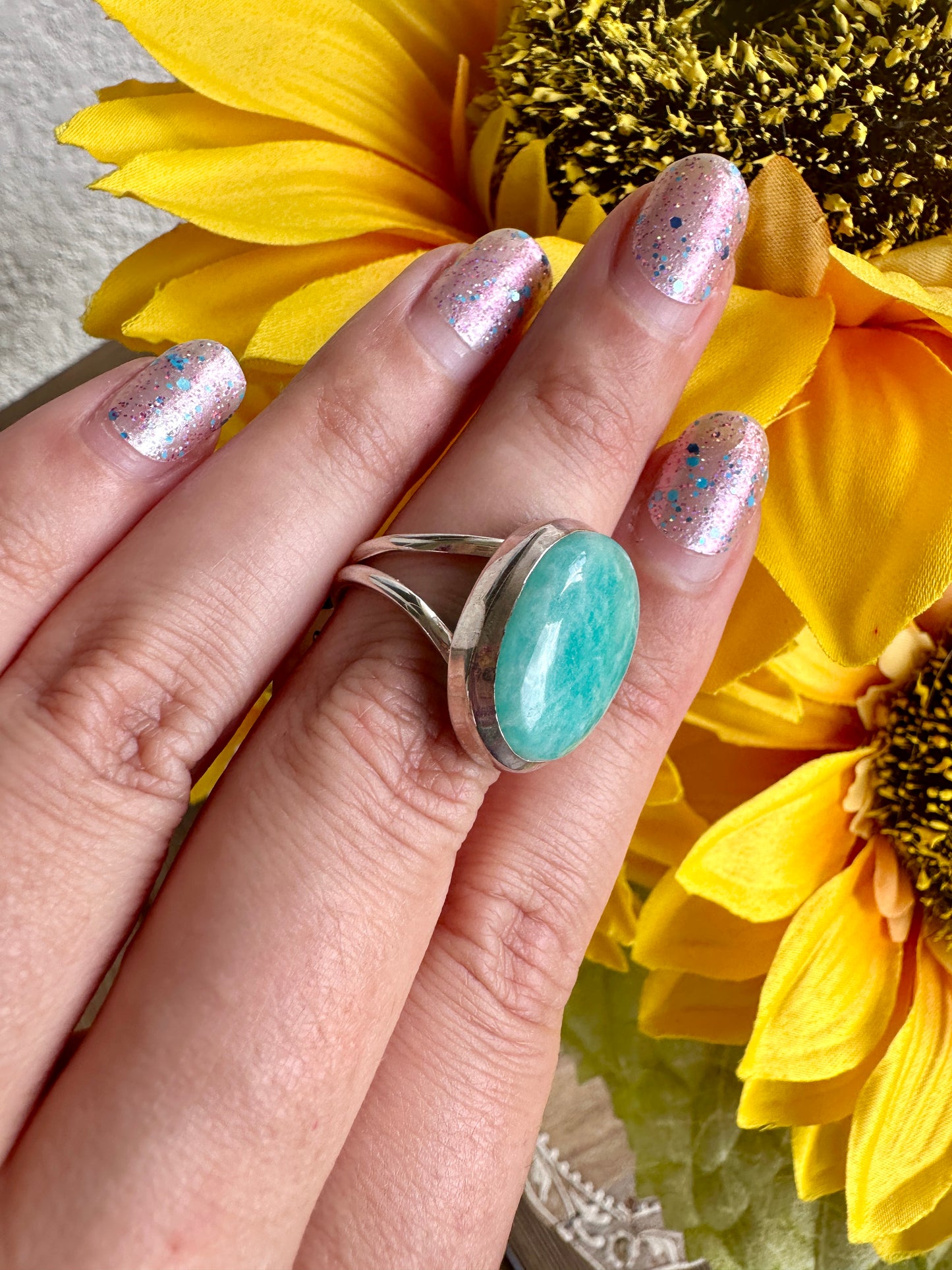 Stunning Amazonite Ring in Sterling Silver, Size 8.25 - Elegant Handcrafted Gemstone Jewelry, Perfect Gift for Special Occasions