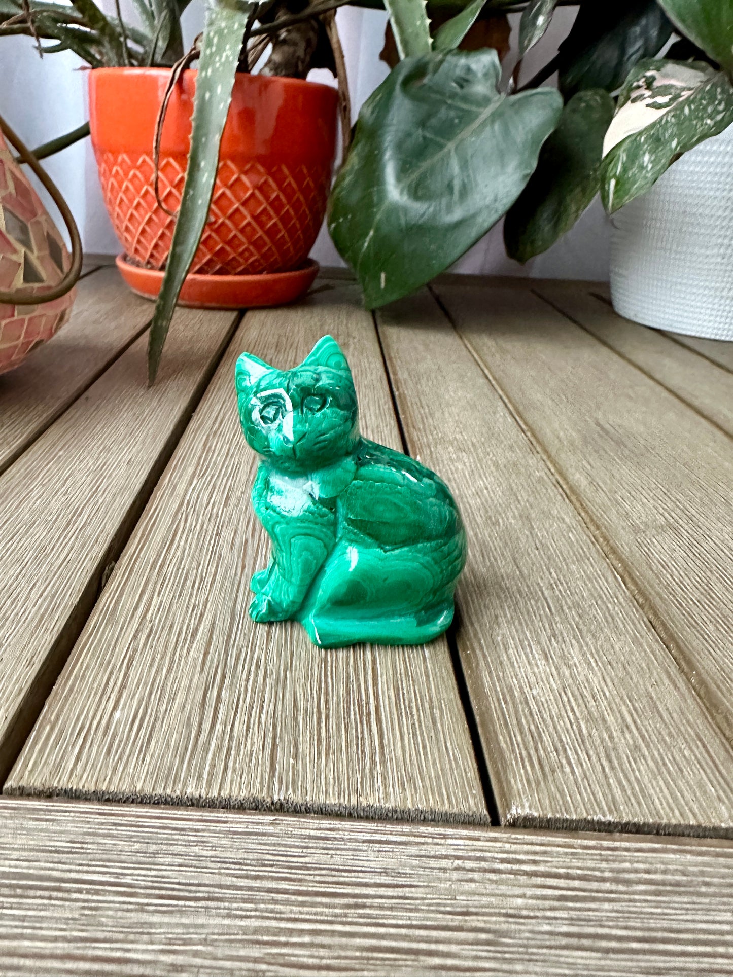 Beautiful Malachite Cat Carving - Natural Healing Crystal Sculpture for Home Decor, Collectors, and Gift Giving