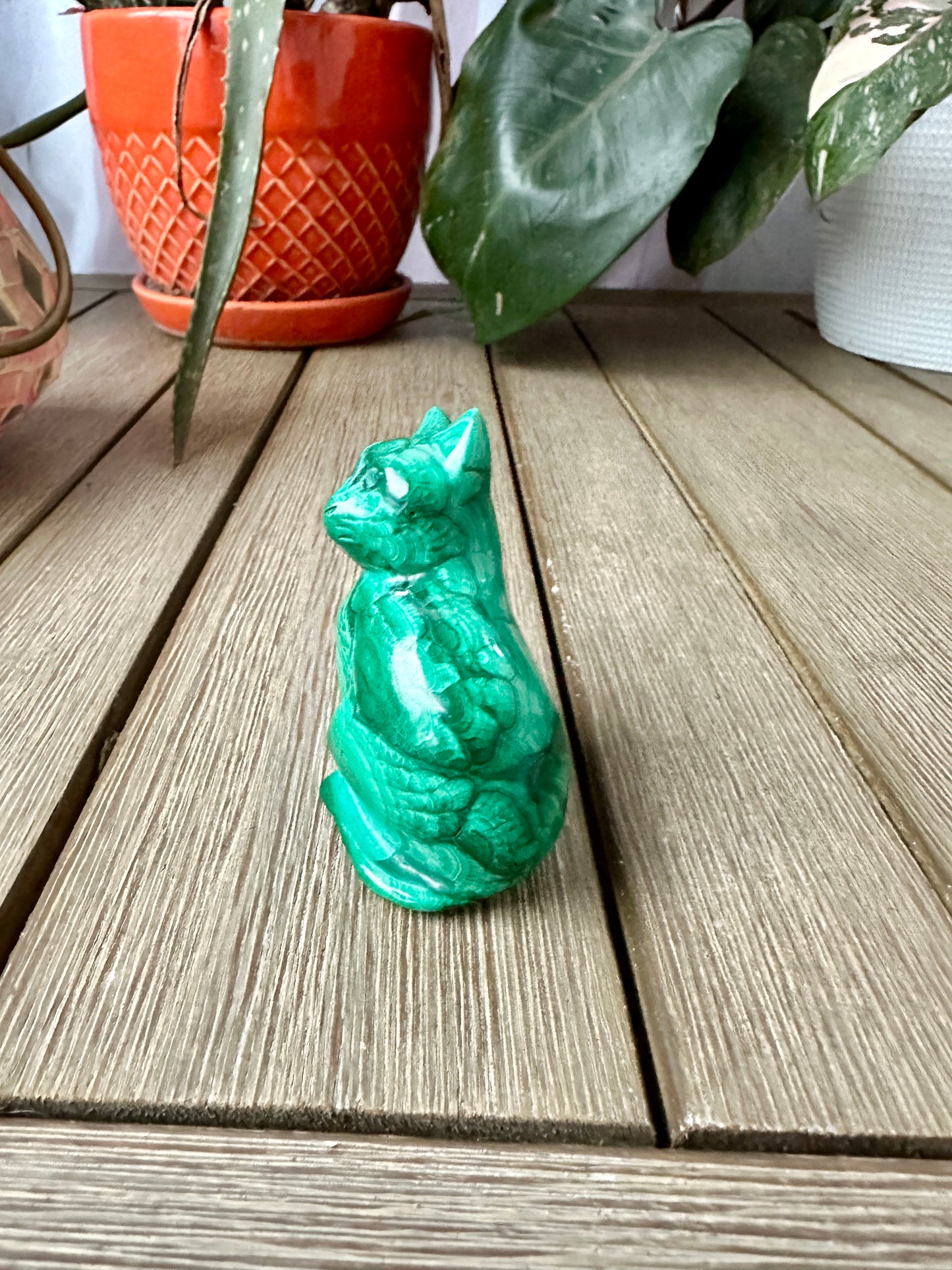 Beautiful Malachite Cat Carving - Natural Healing Crystal Sculpture for Home Decor, Collectors, and Gift Giving