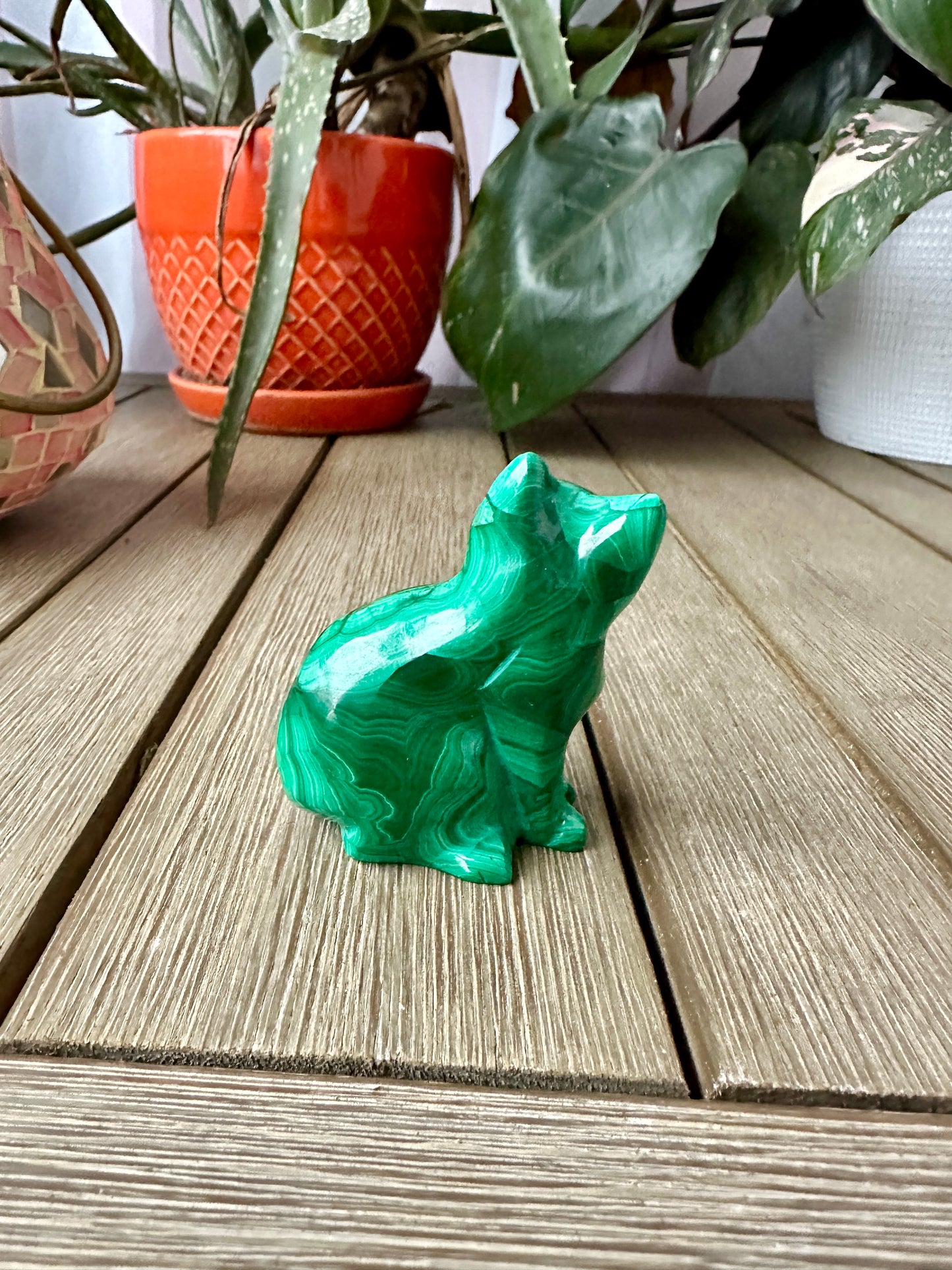 Beautiful Malachite Cat Carving - Natural Healing Crystal Sculpture for Home Decor, Collectors, and Gift Giving