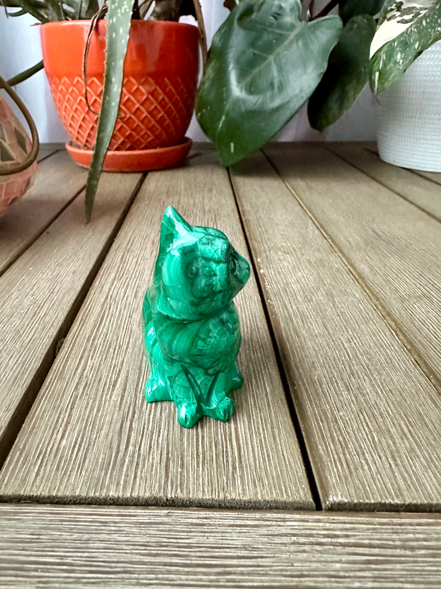 Beautiful Malachite Cat Carving - Natural Healing Crystal Sculpture for Home Decor, Collectors, and Gift Giving