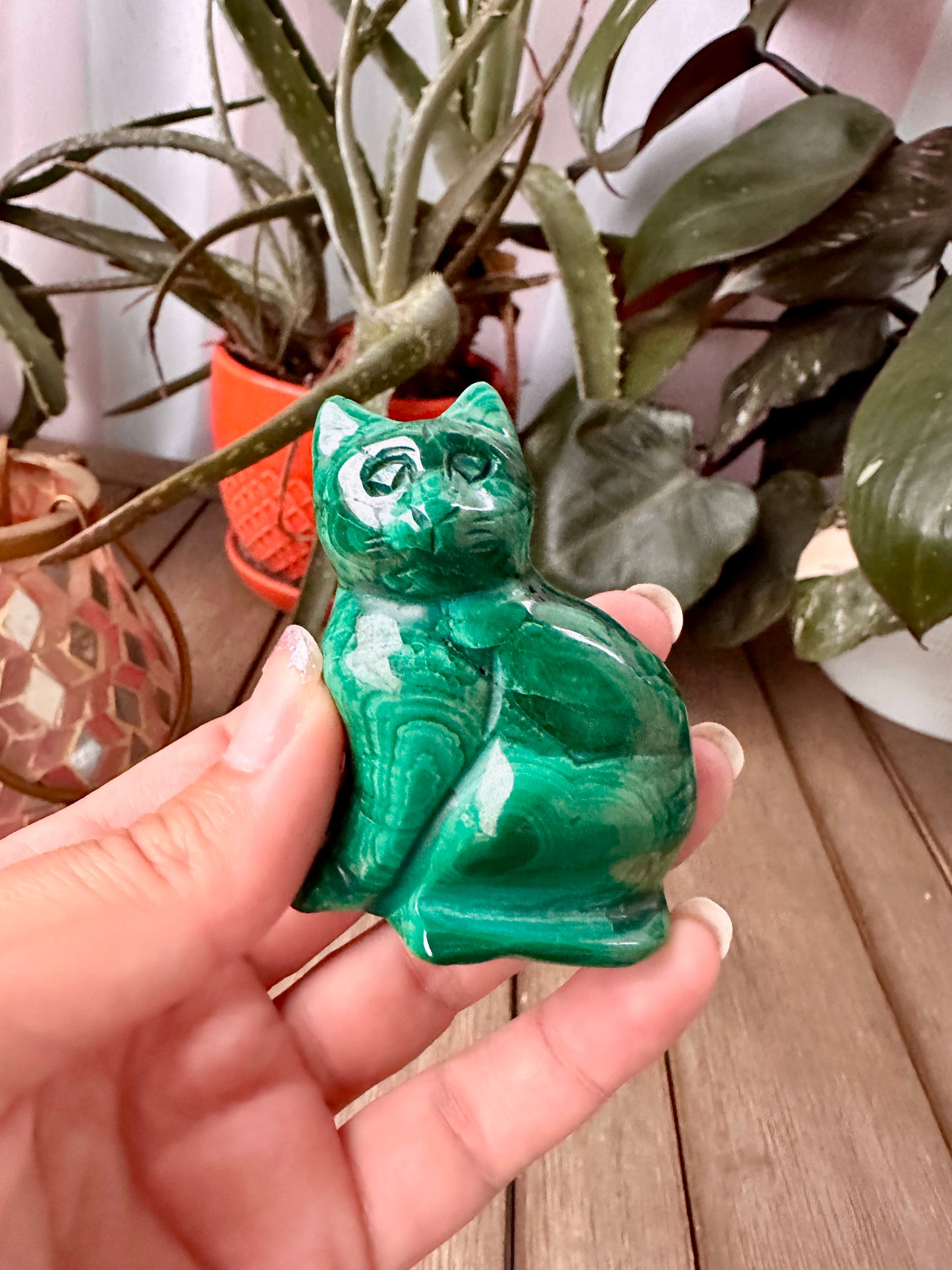 Beautiful Malachite Cat Carving - Natural Healing Crystal Sculpture for Home Decor, Collectors, and Gift Giving