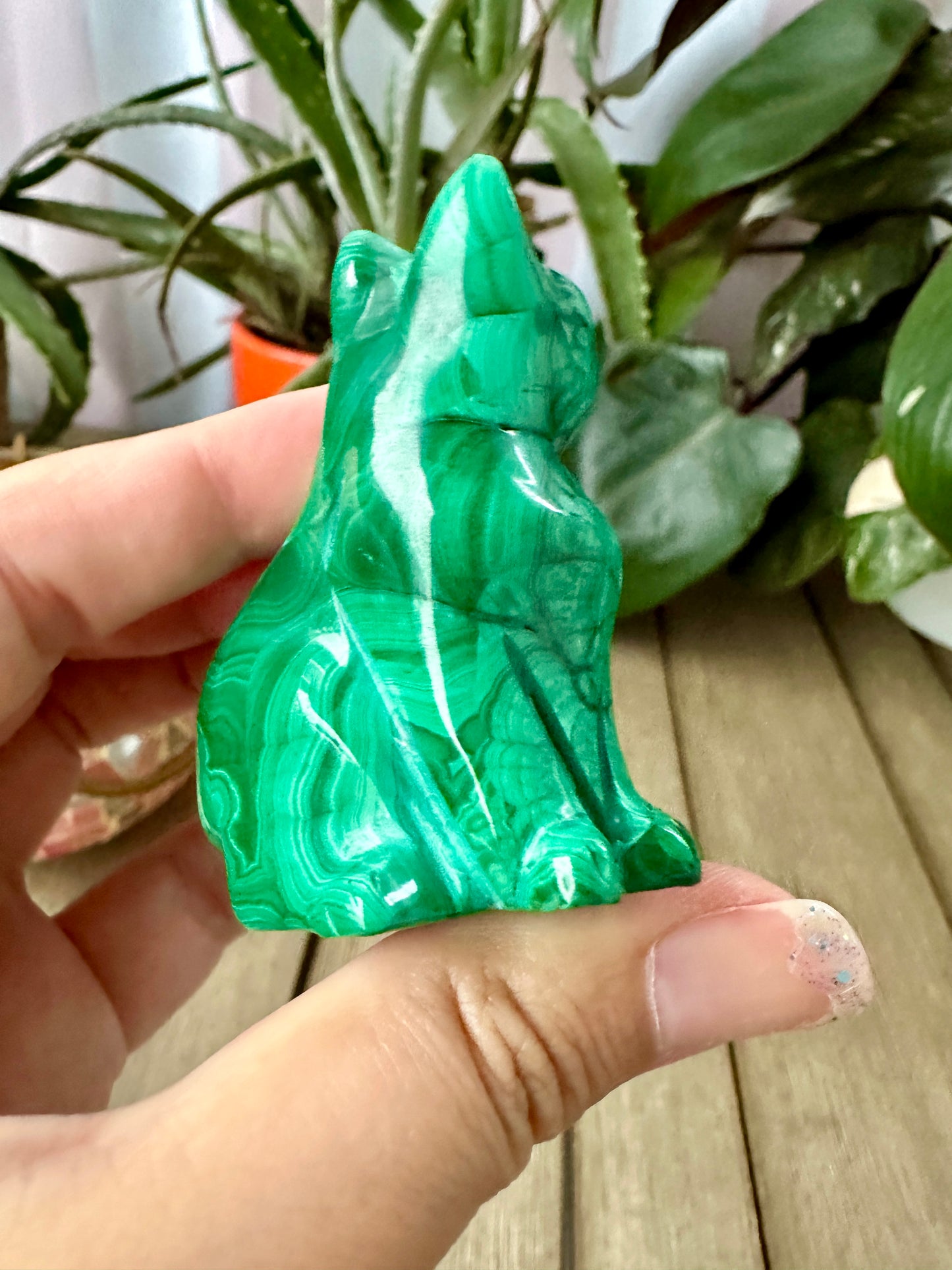 Beautiful Malachite Cat Carving - Natural Healing Crystal Sculpture for Home Decor, Collectors, and Gift Giving