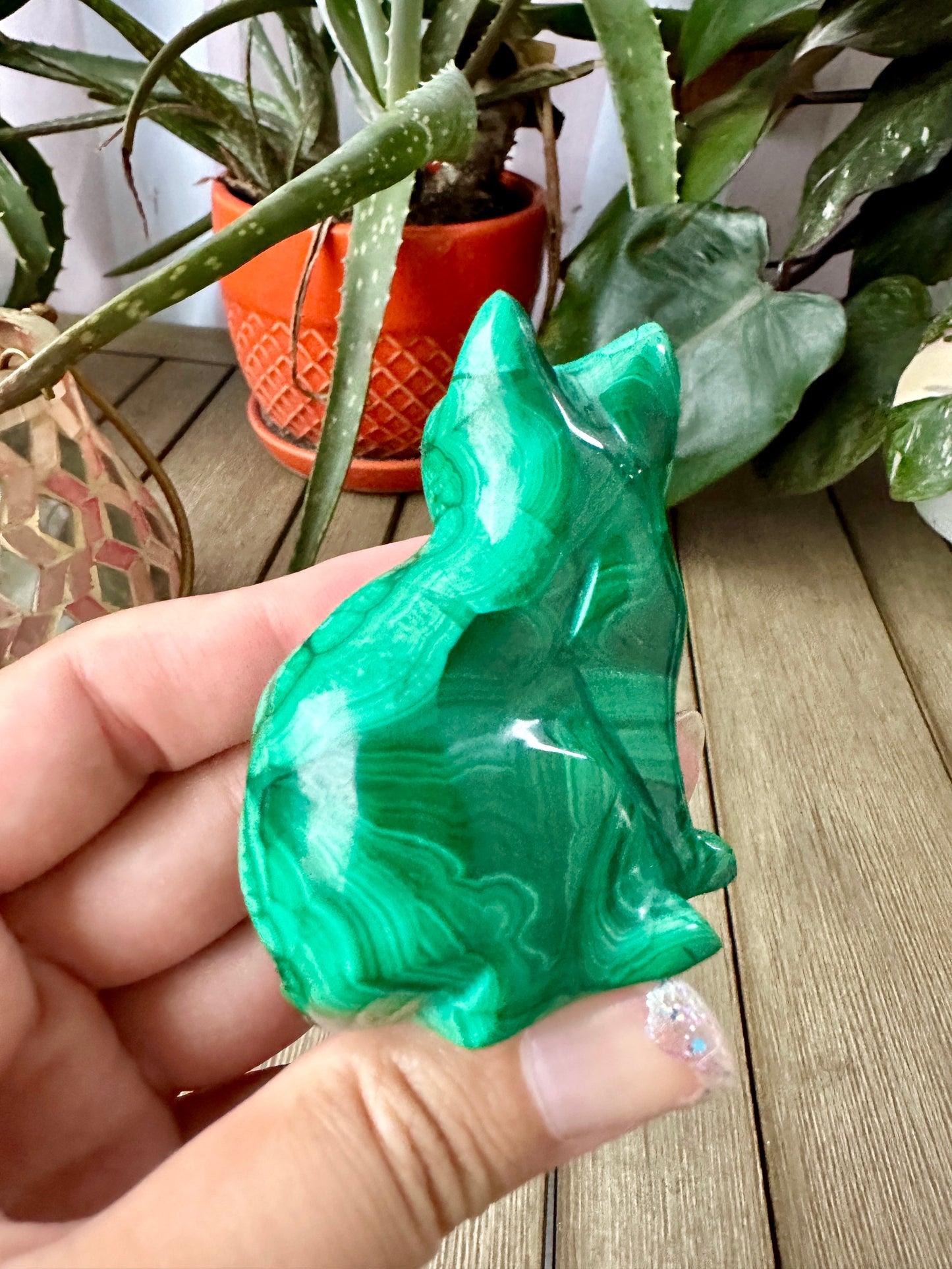 Beautiful Malachite Cat Carving - Natural Healing Crystal Sculpture for Home Decor, Collectors, and Gift Giving