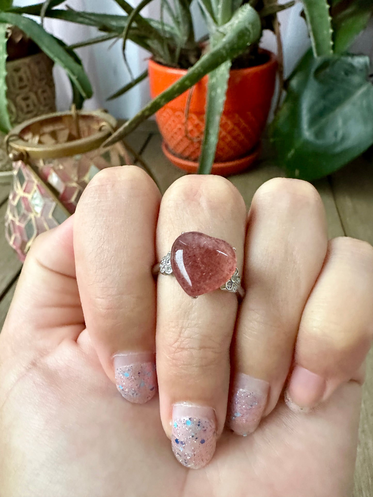 Charming Strawberry Quartz - Adjustable Ring - Natural Gemstone Ring for Healing, Fashion, and Gift Giving