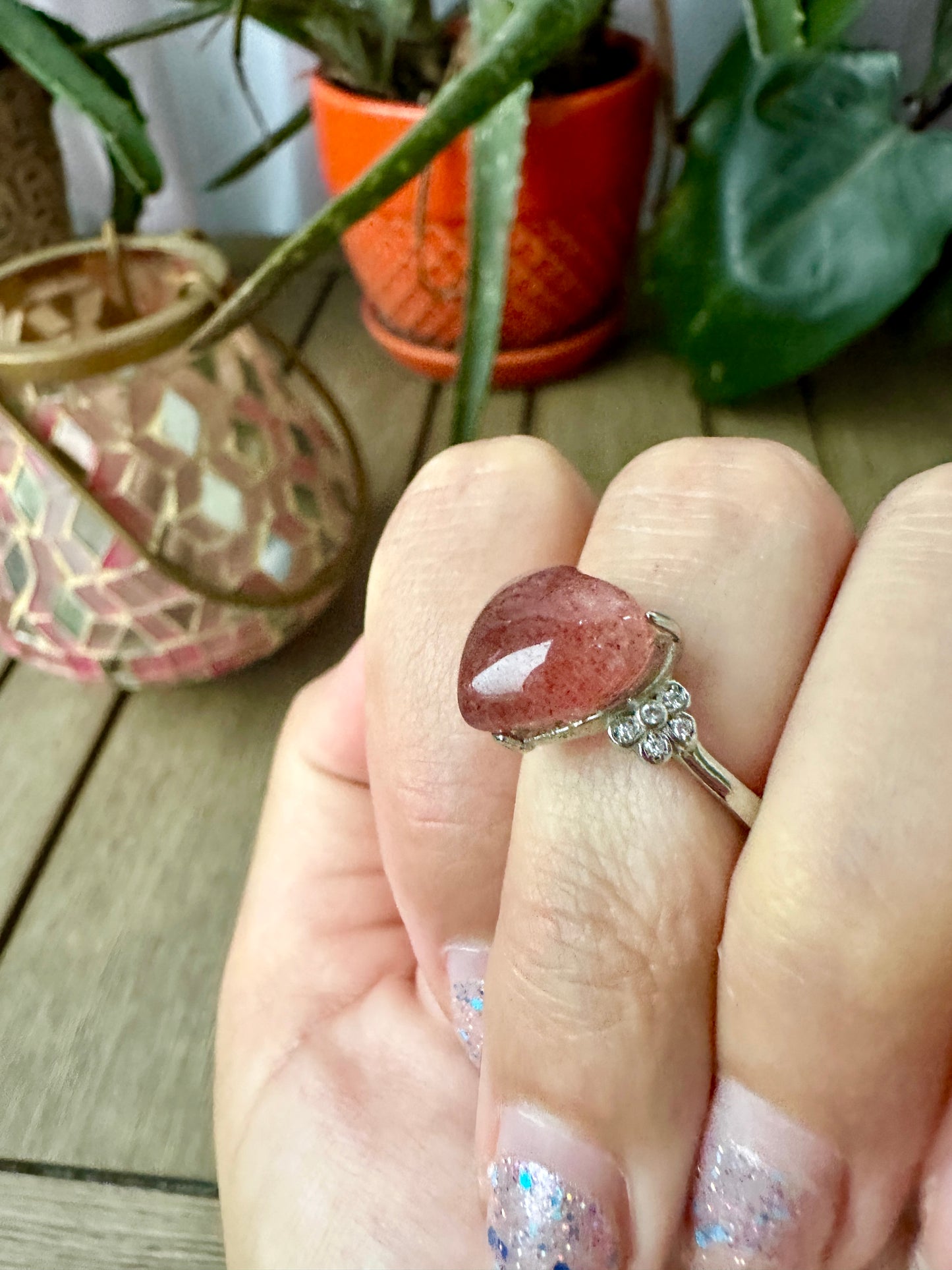 Charming Strawberry Quartz - Adjustable Ring - Natural Gemstone Ring for Healing, Fashion, and Gift Giving