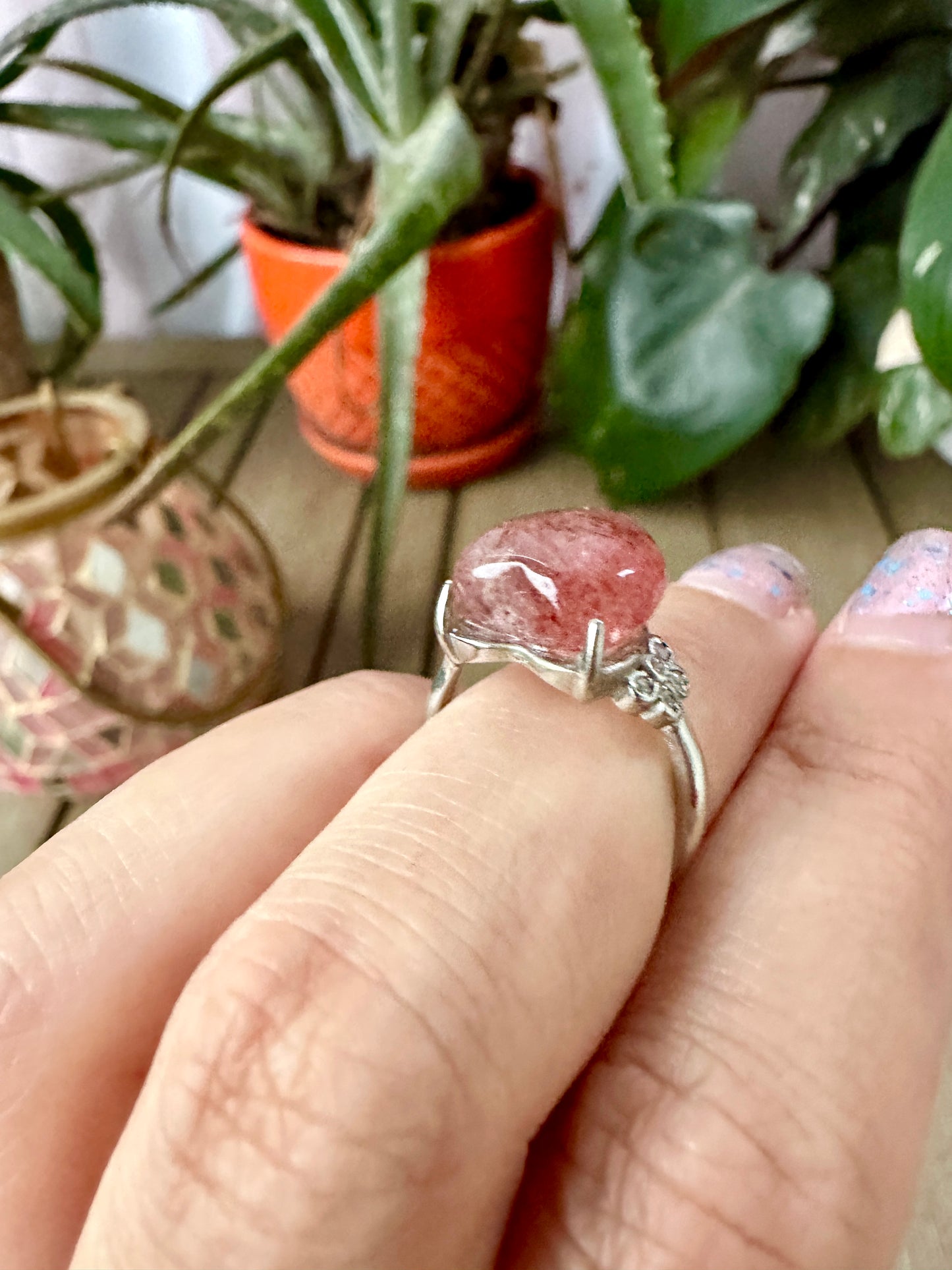 Charming Strawberry Quartz - Adjustable Ring - Natural Gemstone Ring for Healing, Fashion, and Gift Giving