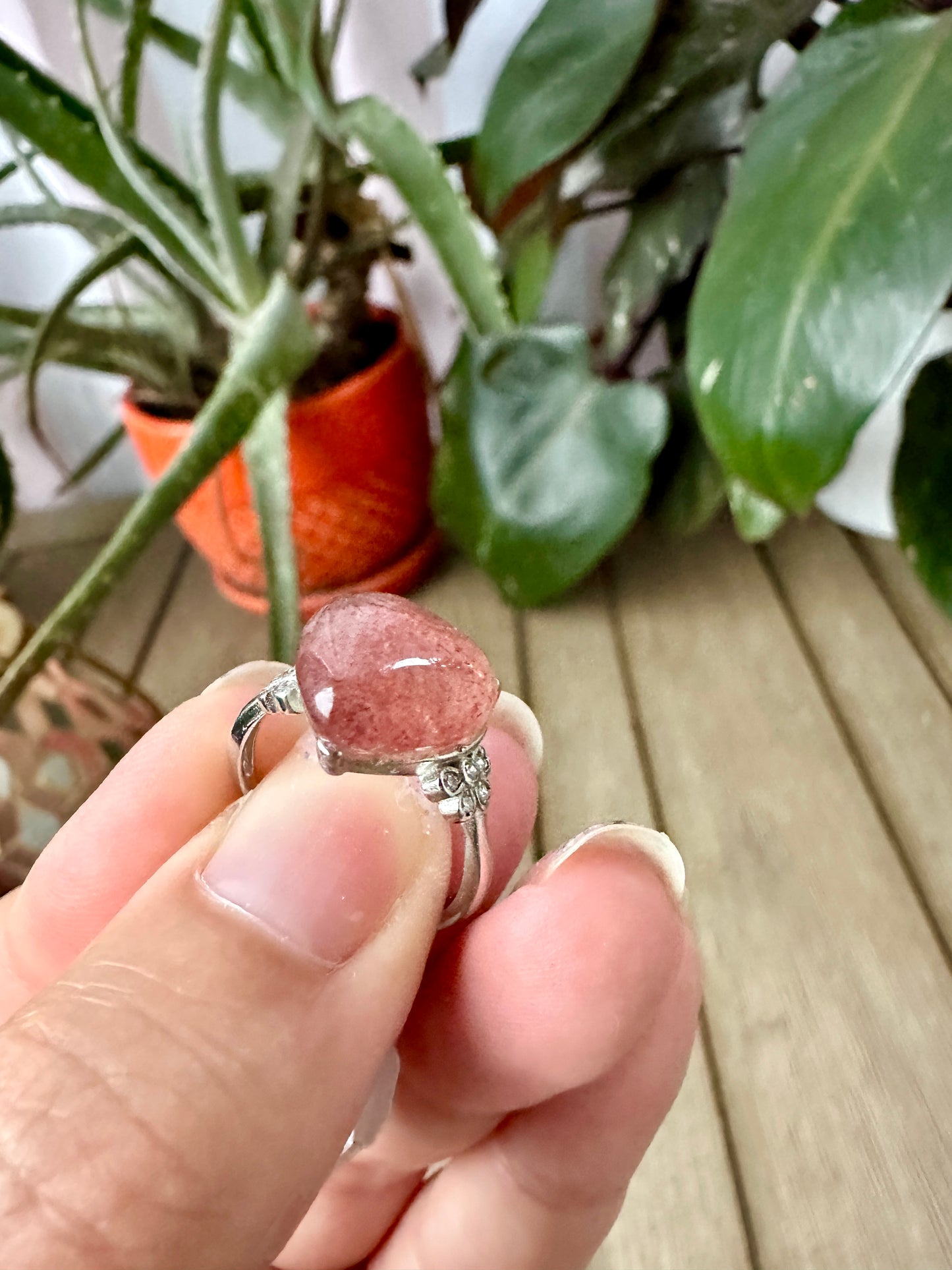 Charming Strawberry Quartz - Adjustable Ring - Natural Gemstone Ring for Healing, Fashion, and Gift Giving