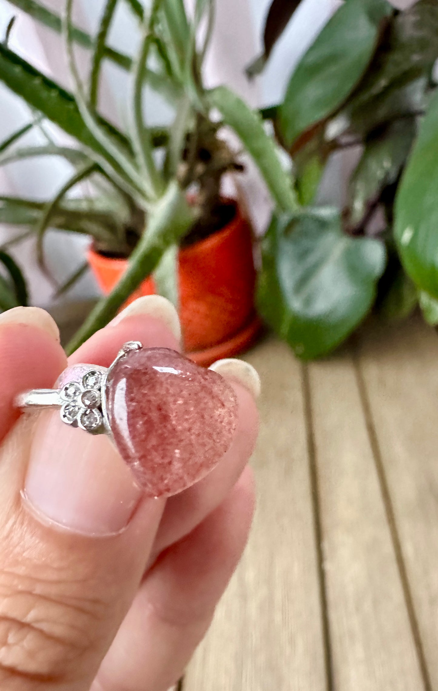 Charming Strawberry Quartz - Adjustable Ring - Natural Gemstone Ring for Healing, Fashion, and Gift Giving