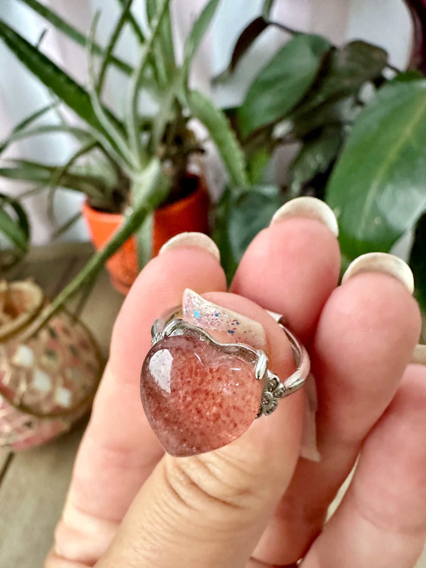 Charming Strawberry Quartz - Adjustable Ring - Natural Gemstone Ring for Healing, Fashion, and Gift Giving