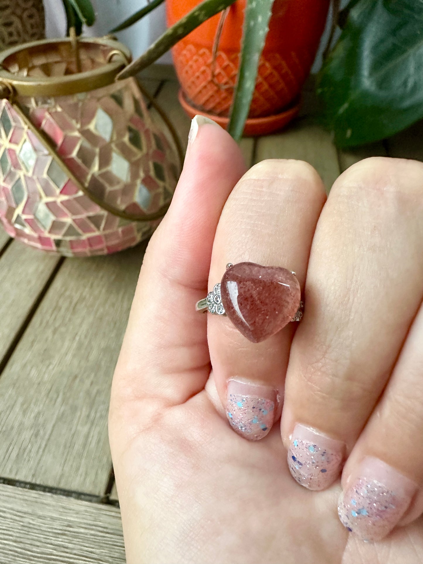 Charming Strawberry Quartz - Adjustable Ring - Natural Gemstone Ring for Healing, Fashion, and Gift Giving