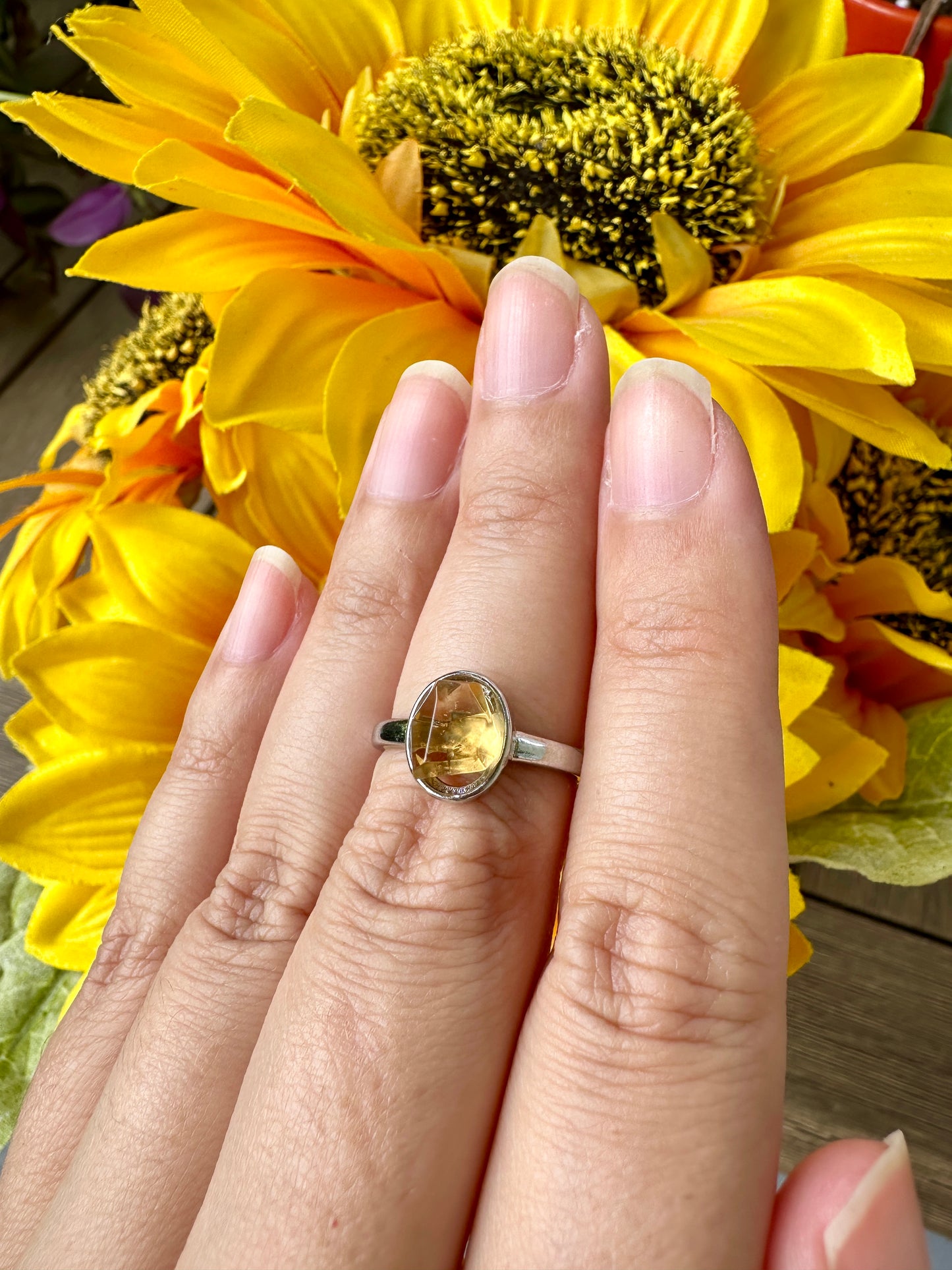 Stunning Adjustable Stainless Steel Citrine Ring - Natural Gemstone Ring for Healing, Fashion, and Gift Giving