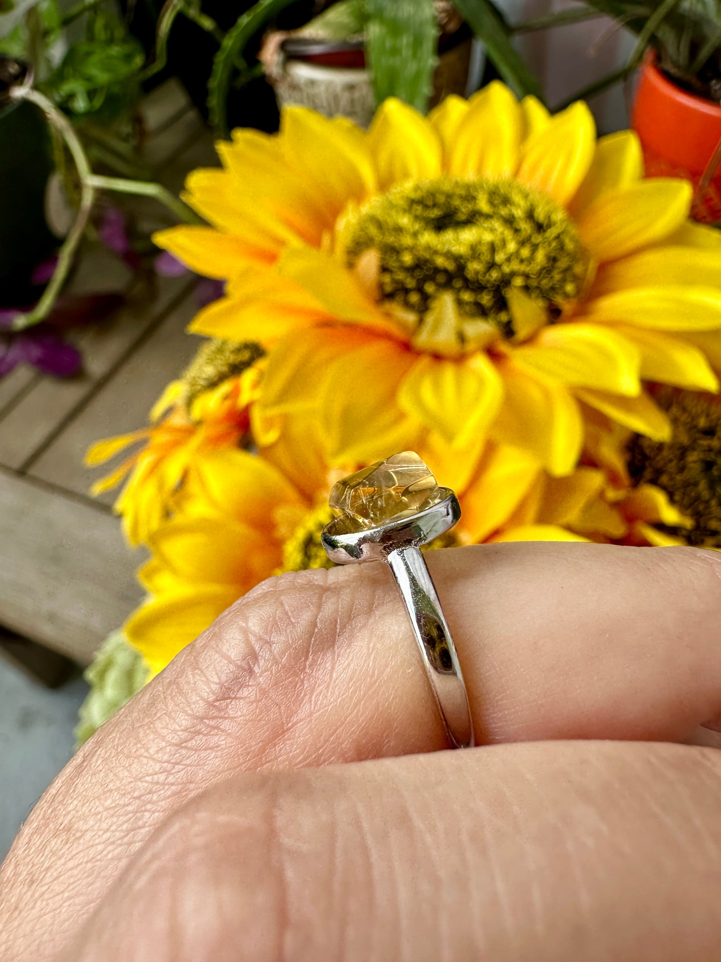 Stunning Adjustable Stainless Steel Citrine Ring - Natural Gemstone Ring for Healing, Fashion, and Gift Giving