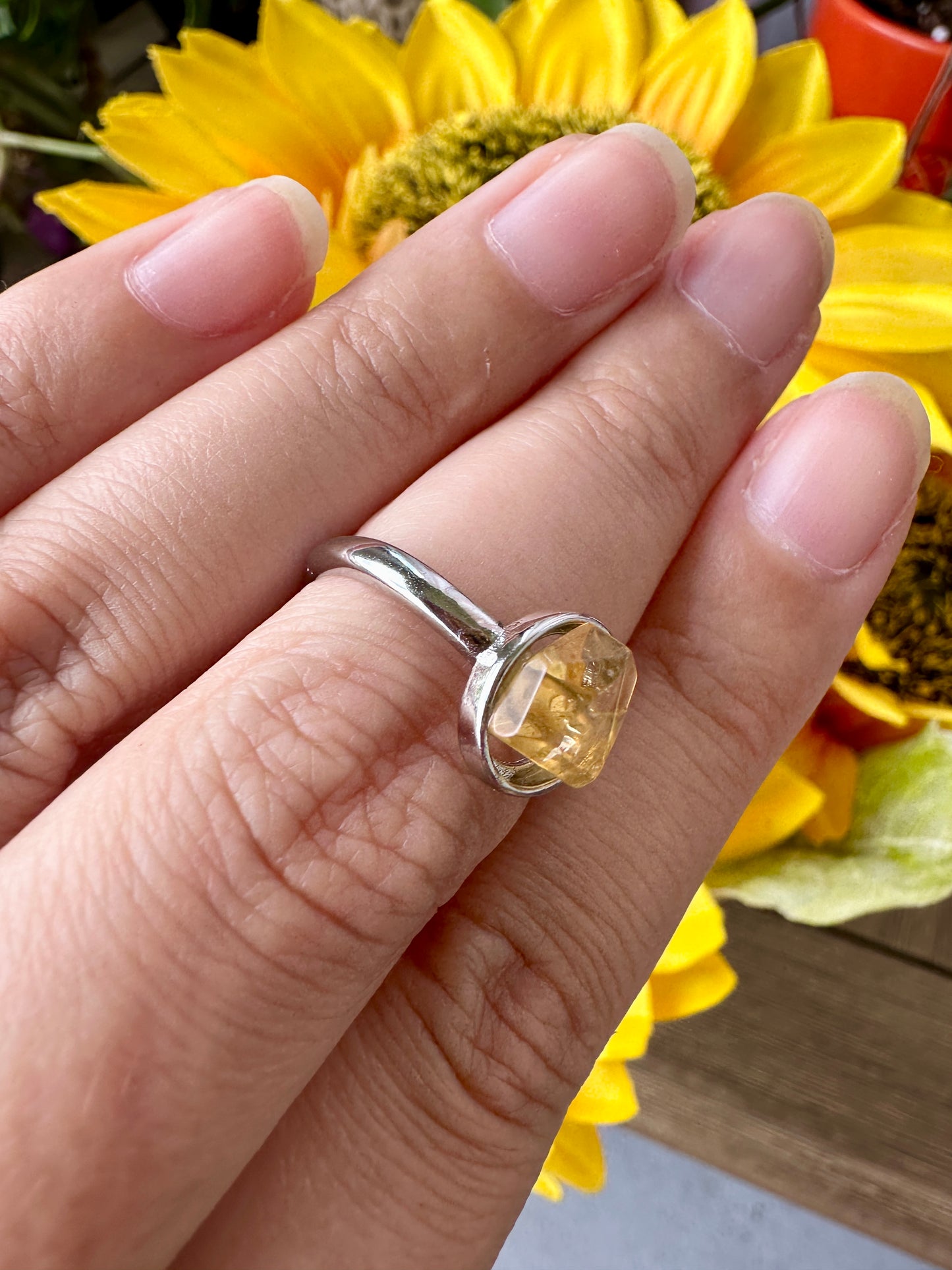 Stunning Adjustable Stainless Steel Citrine Ring - Natural Gemstone Ring for Healing, Fashion, and Gift Giving