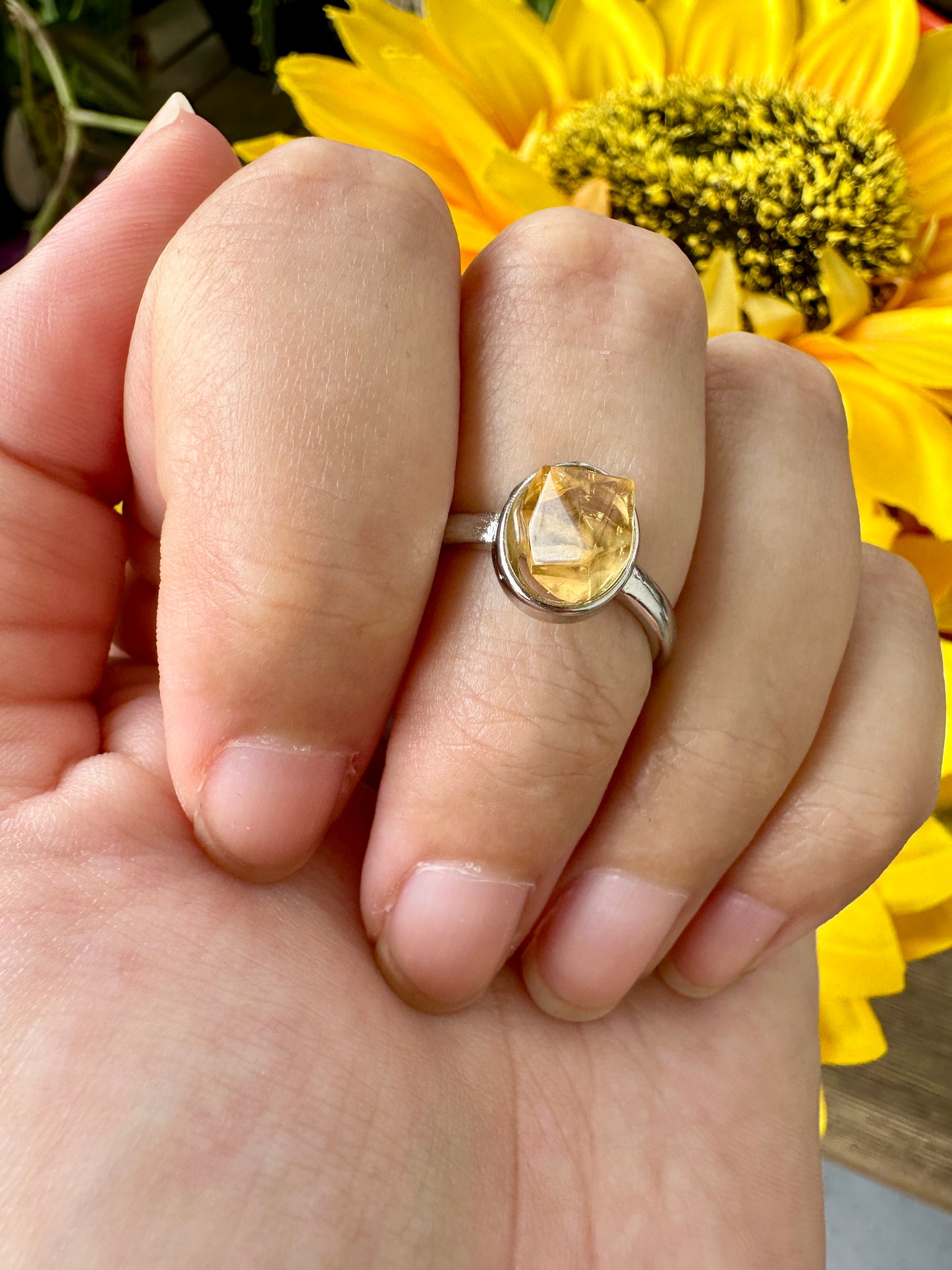 Stunning Adjustable Stainless Steel Citrine Ring - Natural Gemstone Ring for Healing, Fashion, and Gift Giving