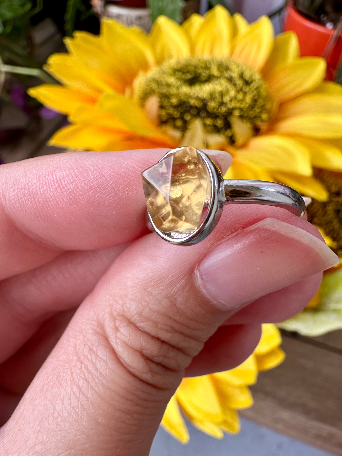 Stunning Adjustable Stainless Steel Citrine Ring - Natural Gemstone Ring for Healing, Fashion, and Gift Giving