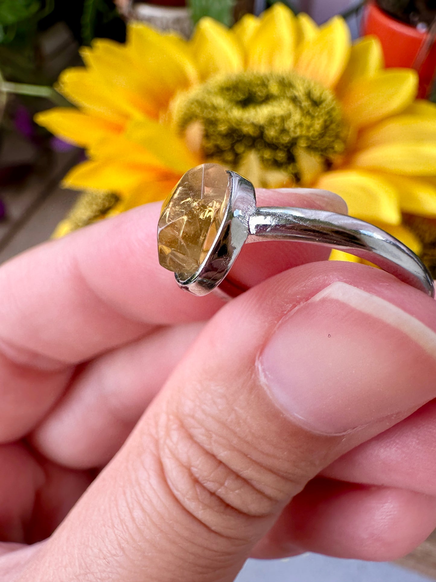 Stunning Adjustable Stainless Steel Citrine Ring - Natural Gemstone Ring for Healing, Fashion, and Gift Giving