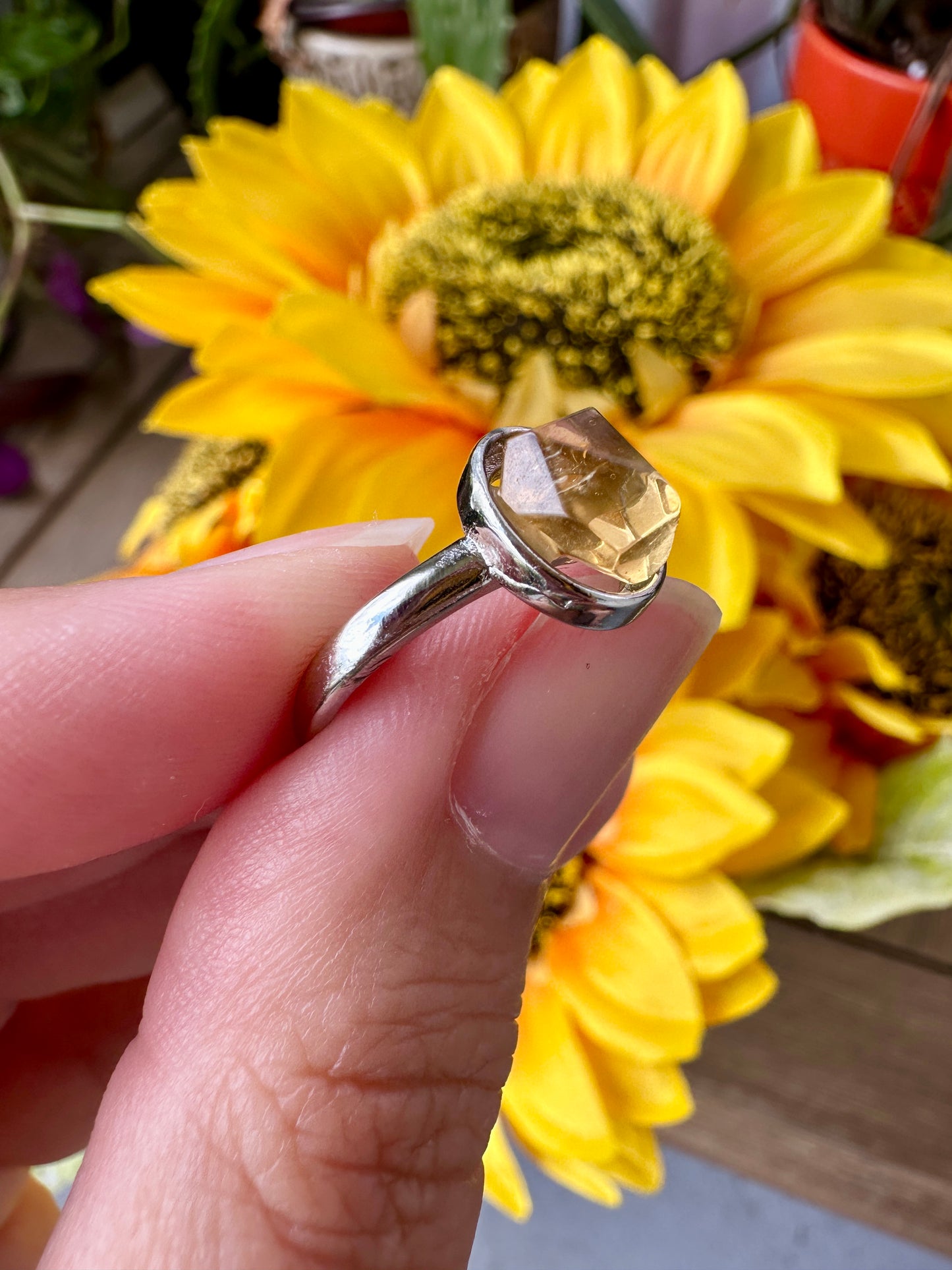 Stunning Adjustable Stainless Steel Citrine Ring - Natural Gemstone Ring for Healing, Fashion, and Gift Giving