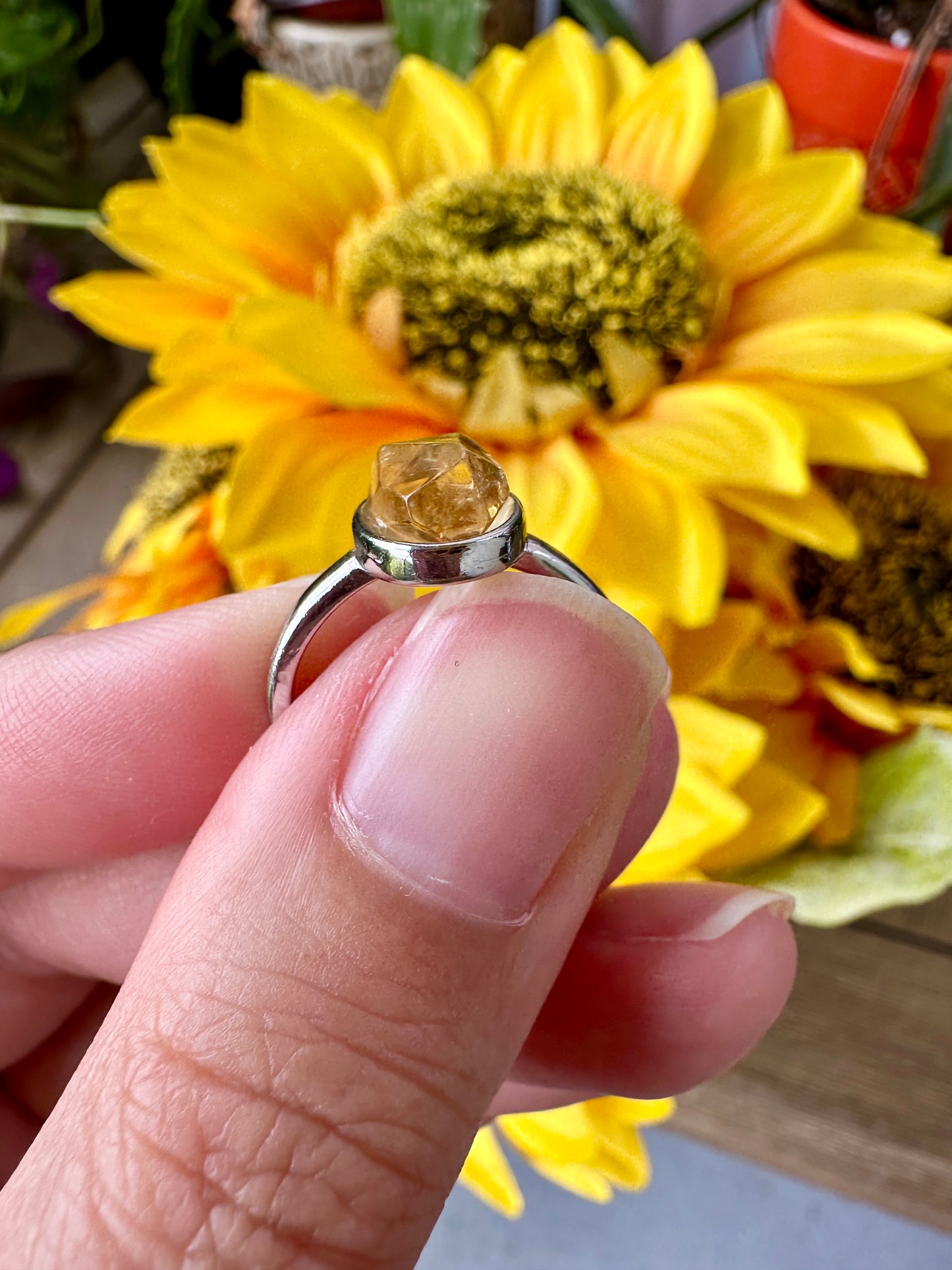 Stunning Adjustable Stainless Steel Citrine Ring - Natural Gemstone Ring for Healing, Fashion, and Gift Giving