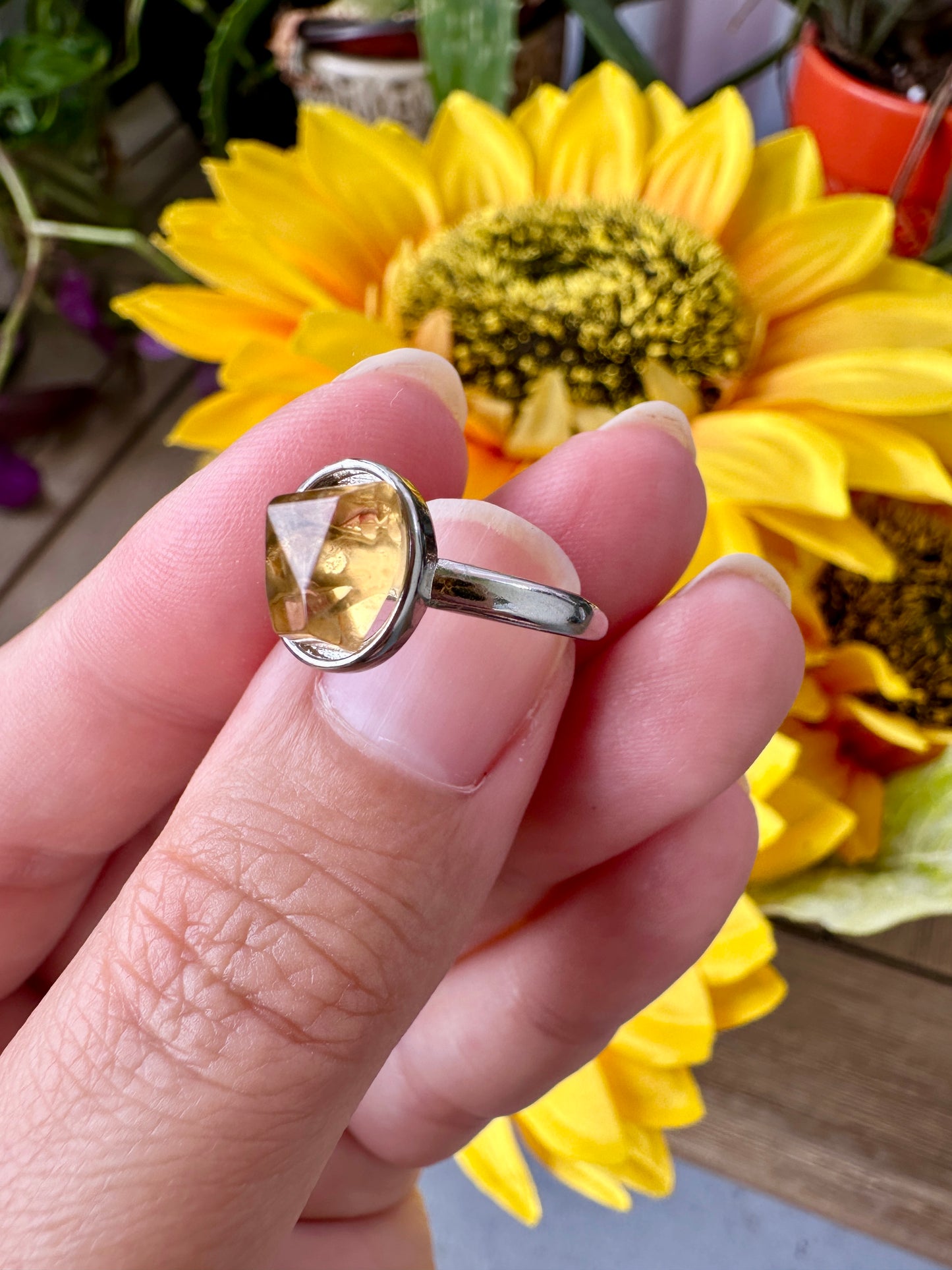 Stunning Adjustable Stainless Steel Citrine Ring - Natural Gemstone Ring for Healing, Fashion, and Gift Giving