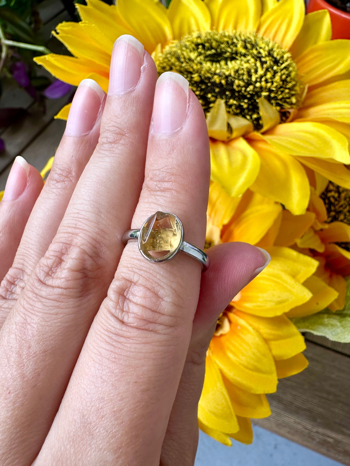 Stunning Adjustable Stainless Steel Citrine Ring - Natural Gemstone Ring for Healing, Fashion, and Gift Giving