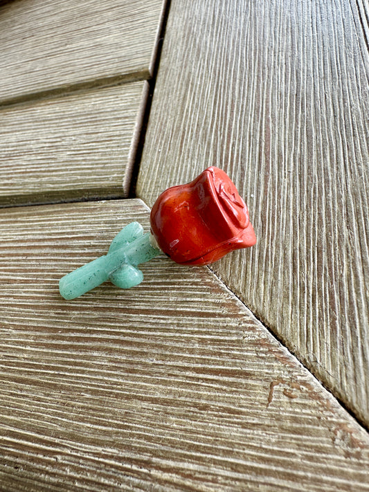 Beautiful Red Jasper Rose on Green Aventurine Stem Carving - Natural Healing Crystal Sculpture for Home Decor and Gift Giving