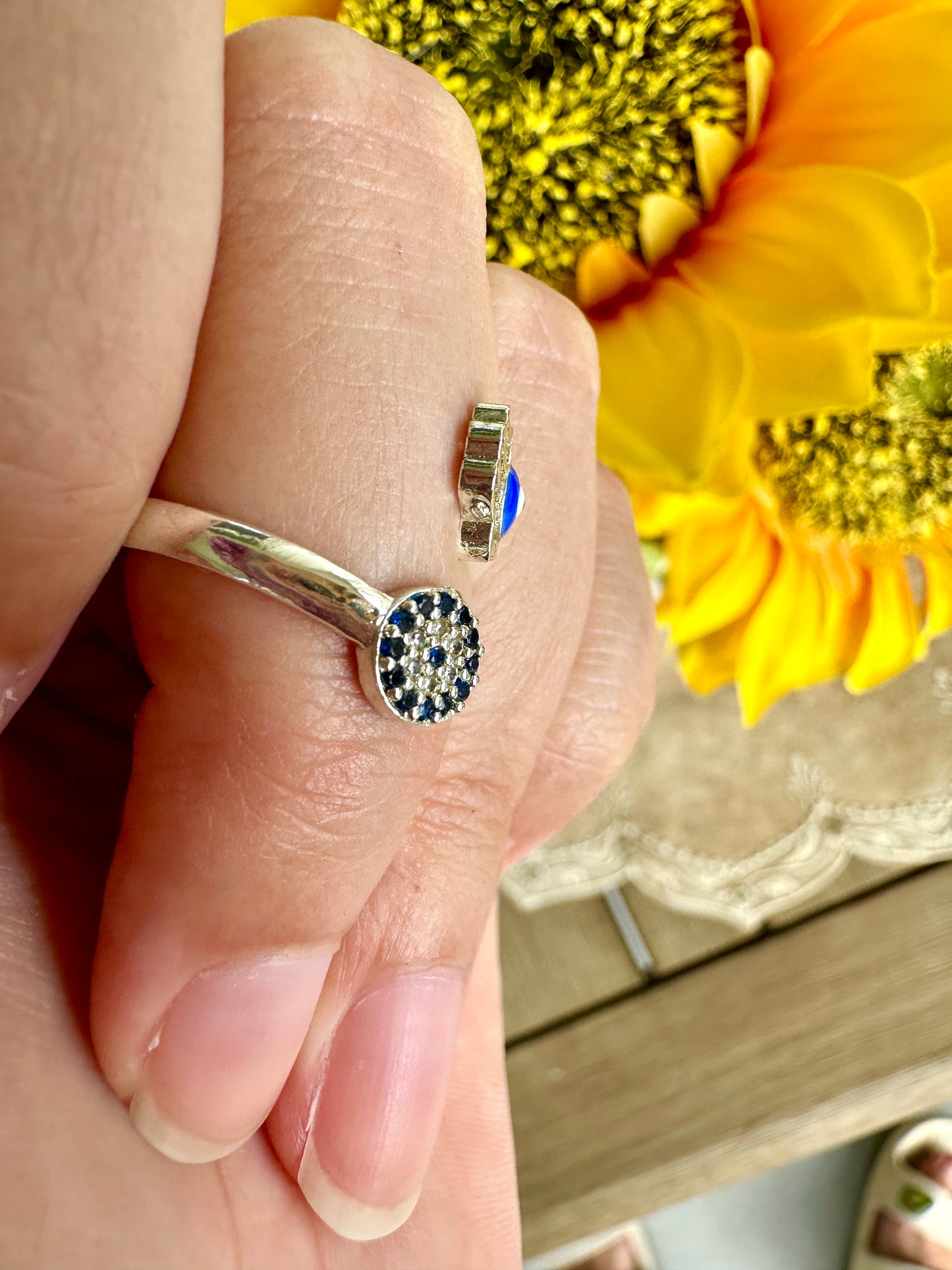 Elegant Adjustable Hamsa and Evil Eye Ring - Symbolic Jewelry for Protection, Fashion, and Gift Giving