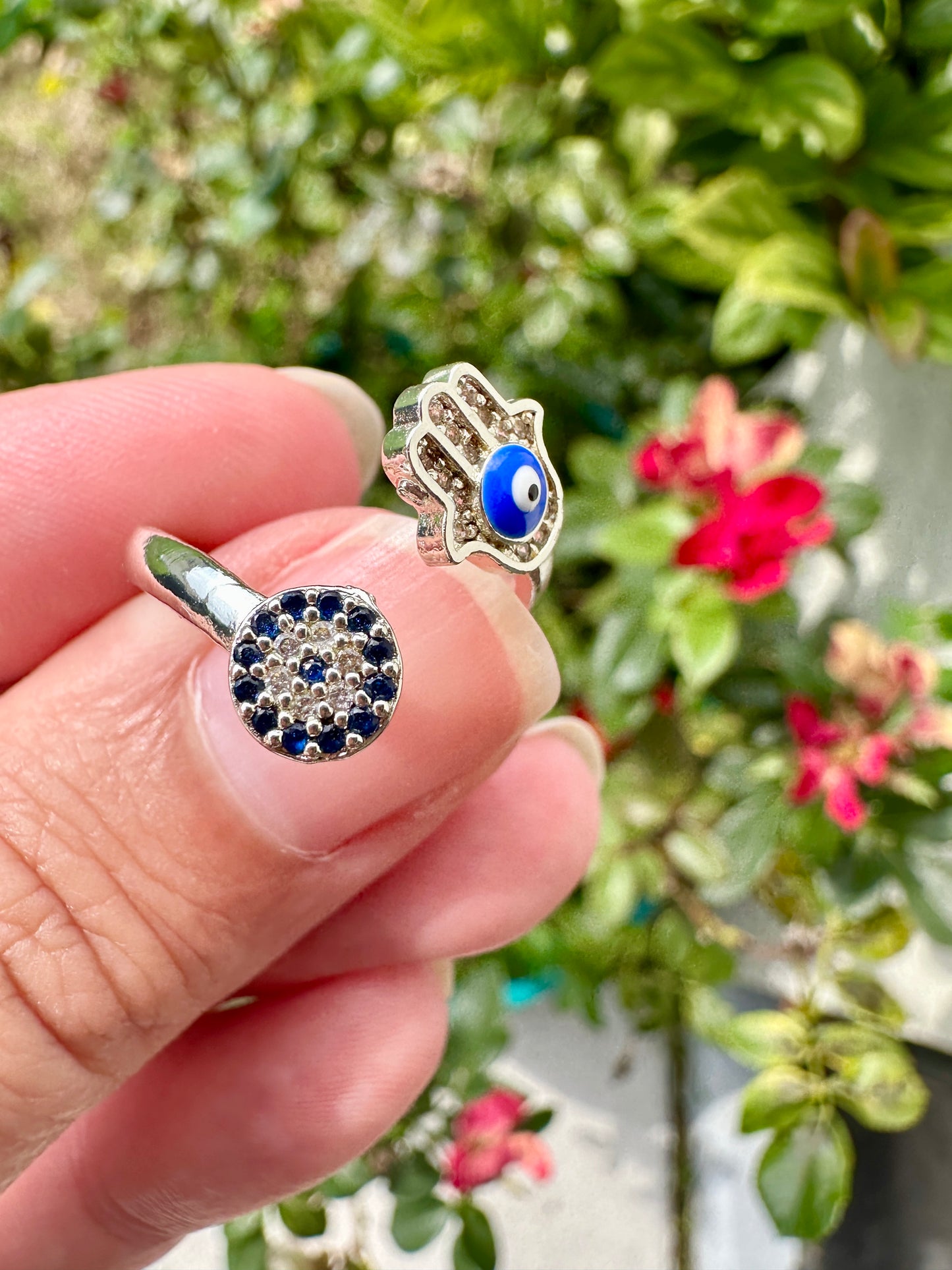 Elegant Adjustable Hamsa and Evil Eye Ring - Symbolic Jewelry for Protection, Fashion, and Gift Giving