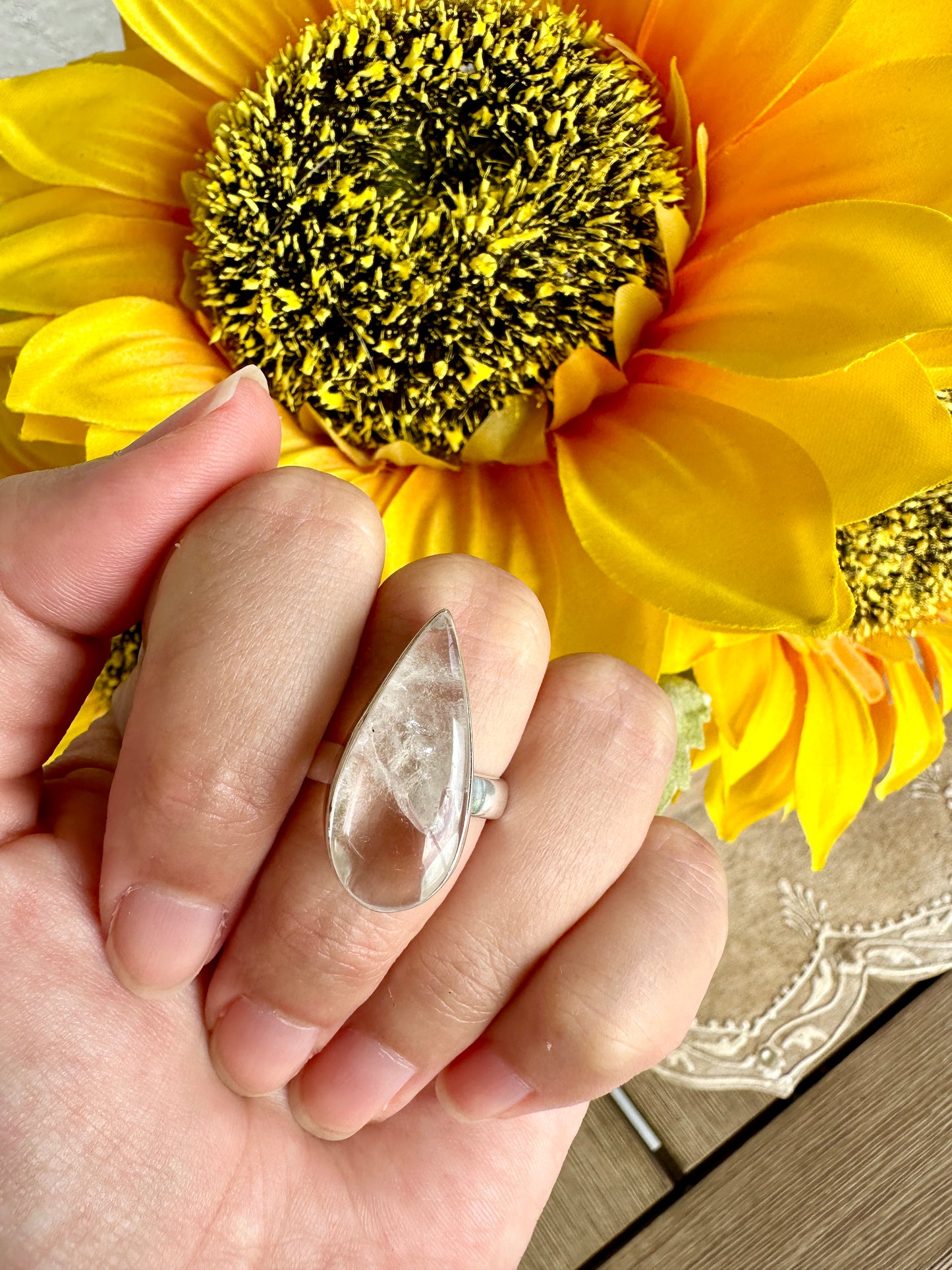 Clear Quartz Sterling Silver Ring – Size 8.25 – Elegant Gemstone Jewelry for Women