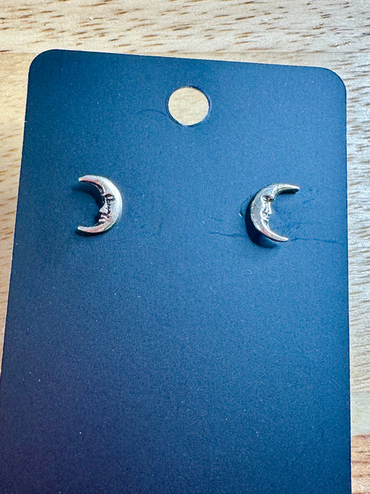 Crescent Moon  -  Sterling Silver Stud Earrings