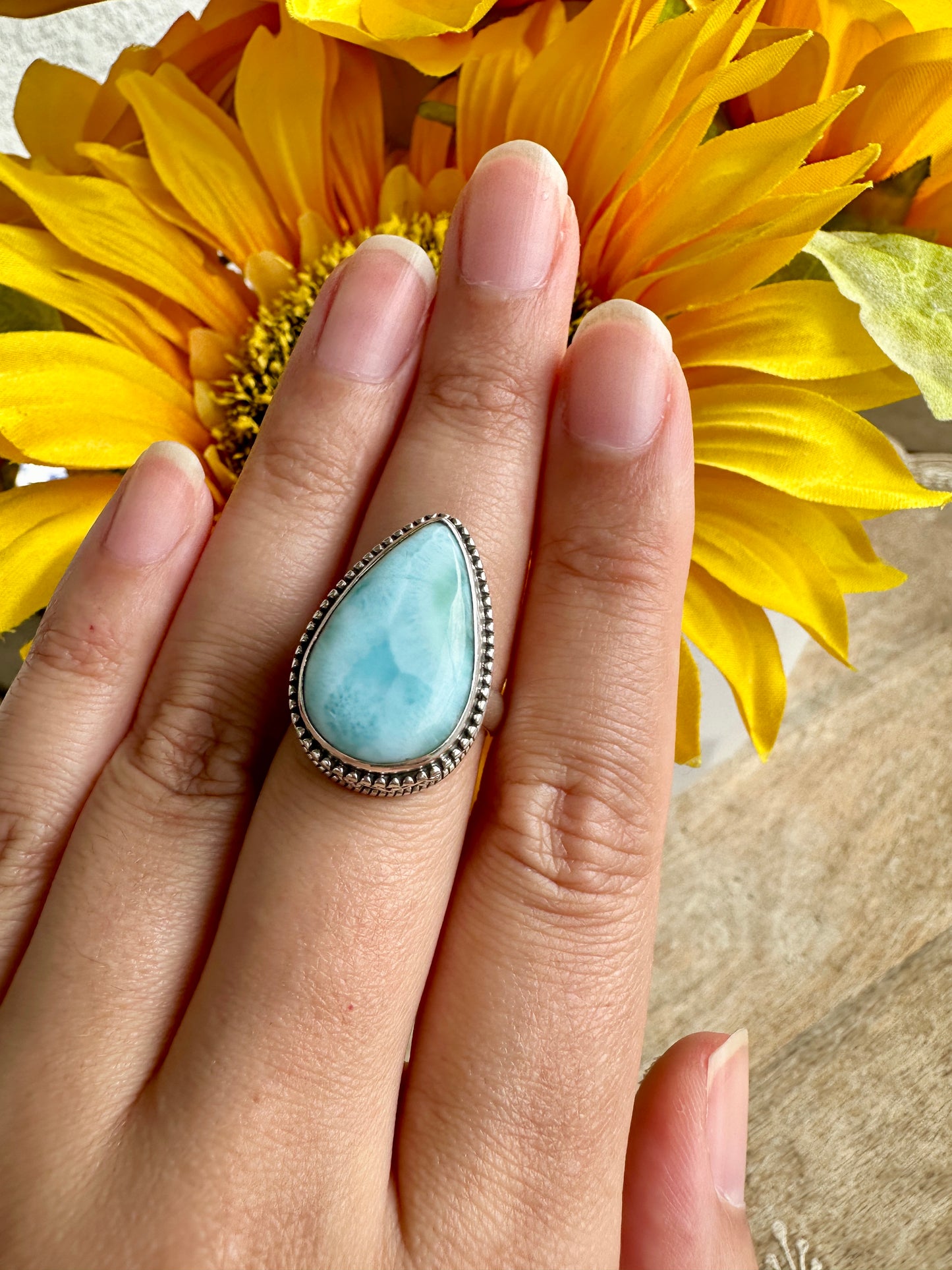 Elegant Larimar Sterling Silver Ring Size 8.25 - Natural Gemstone Ring for Healing, Fashion, and Gift Giving