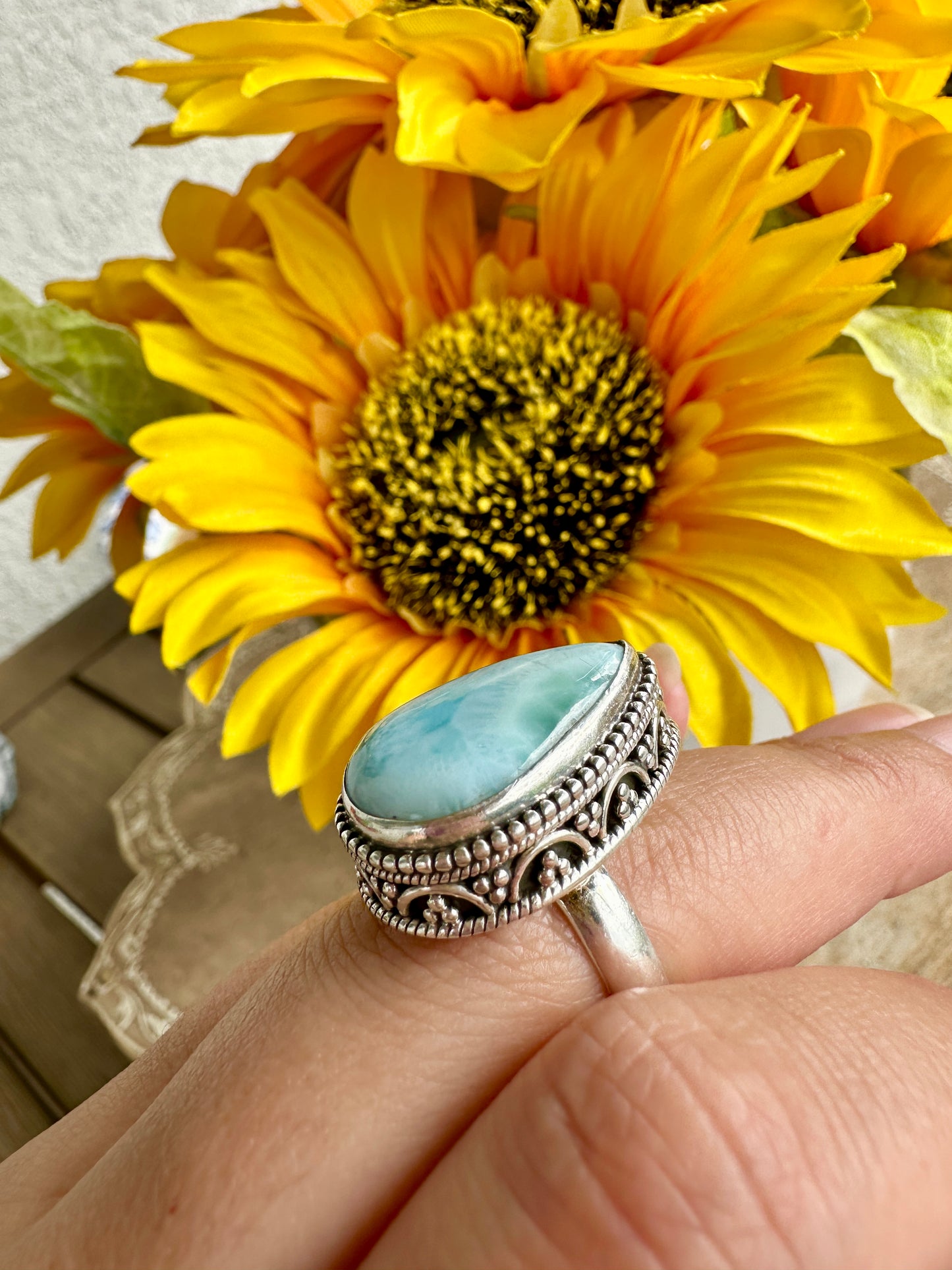 Elegant Larimar Sterling Silver Ring Size 8.25 - Natural Gemstone Ring for Healing, Fashion, and Gift Giving