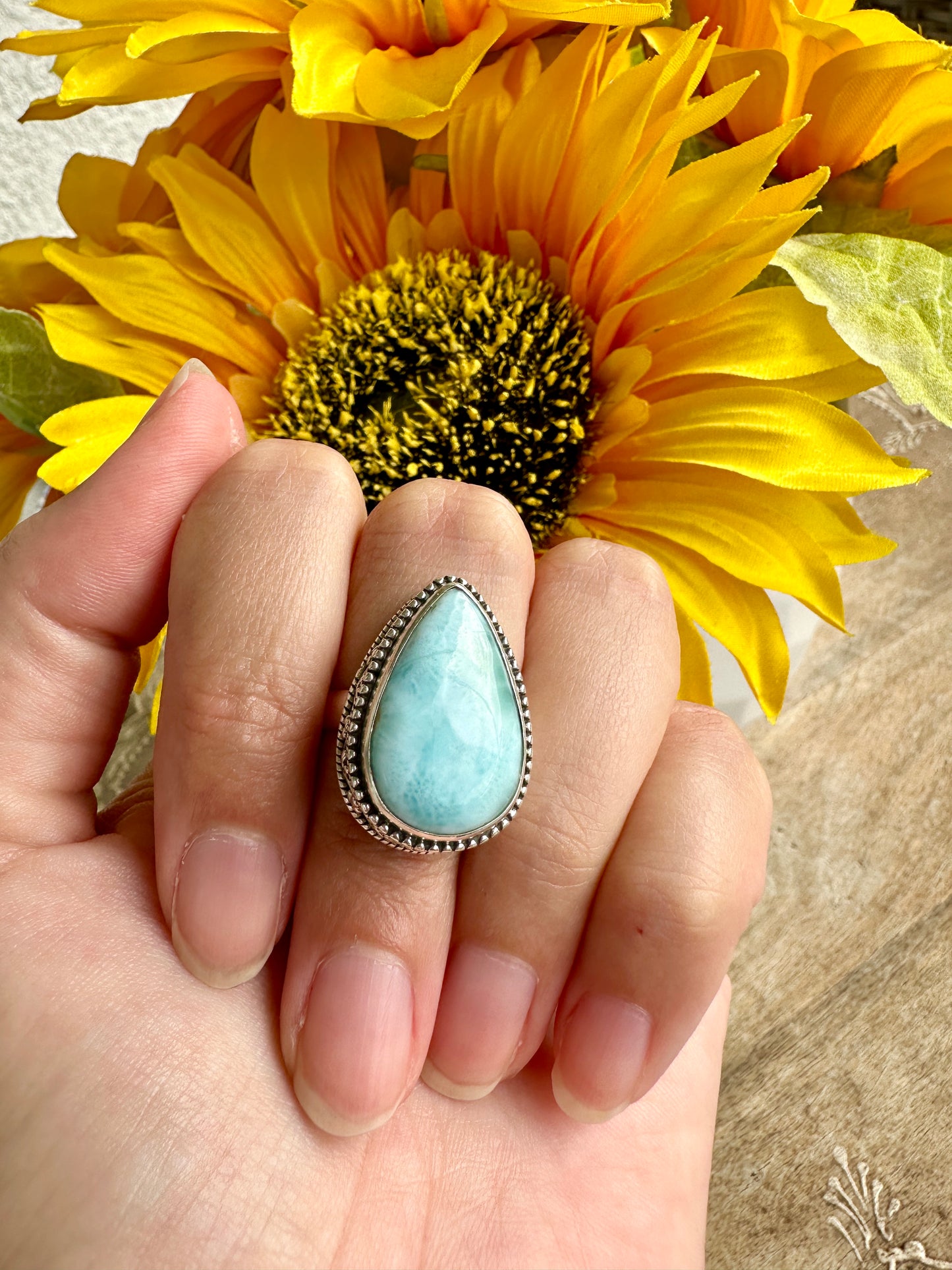 Elegant Larimar Sterling Silver Ring Size 8.25 - Natural Gemstone Ring for Healing, Fashion, and Gift Giving