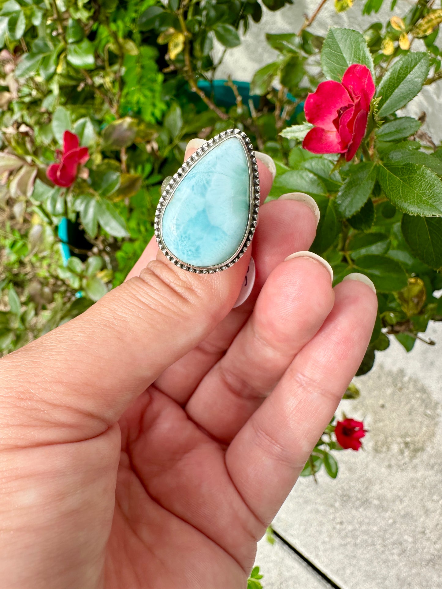 Elegant Larimar Sterling Silver Ring Size 8.25 - Natural Gemstone Ring for Healing, Fashion, and Gift Giving