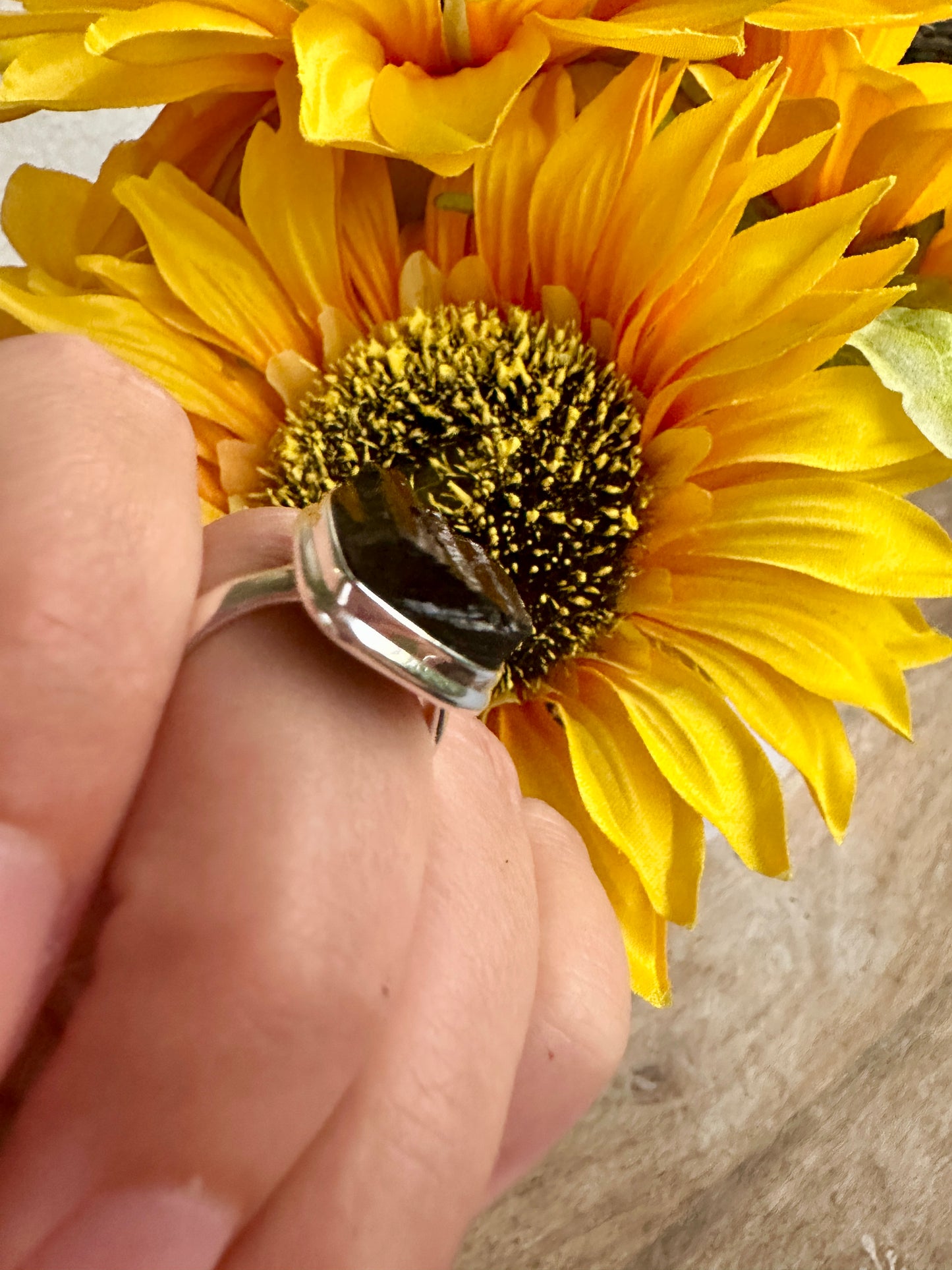 Black Tourmaline Sterling Silver Ring Size 7.5 - Elegant Handcrafted Gemstone Jewelry for Everyday Elegance and Protection