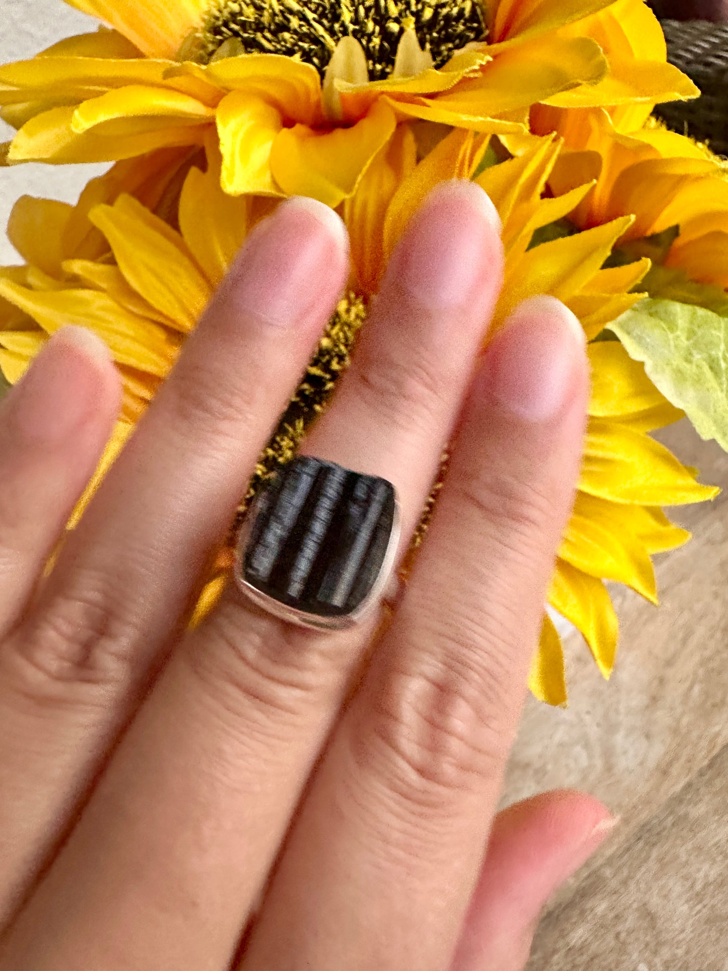 Black Tourmaline Sterling Silver Ring Size 7.5 - Elegant Handcrafted Gemstone Jewelry for Everyday Elegance and Protection