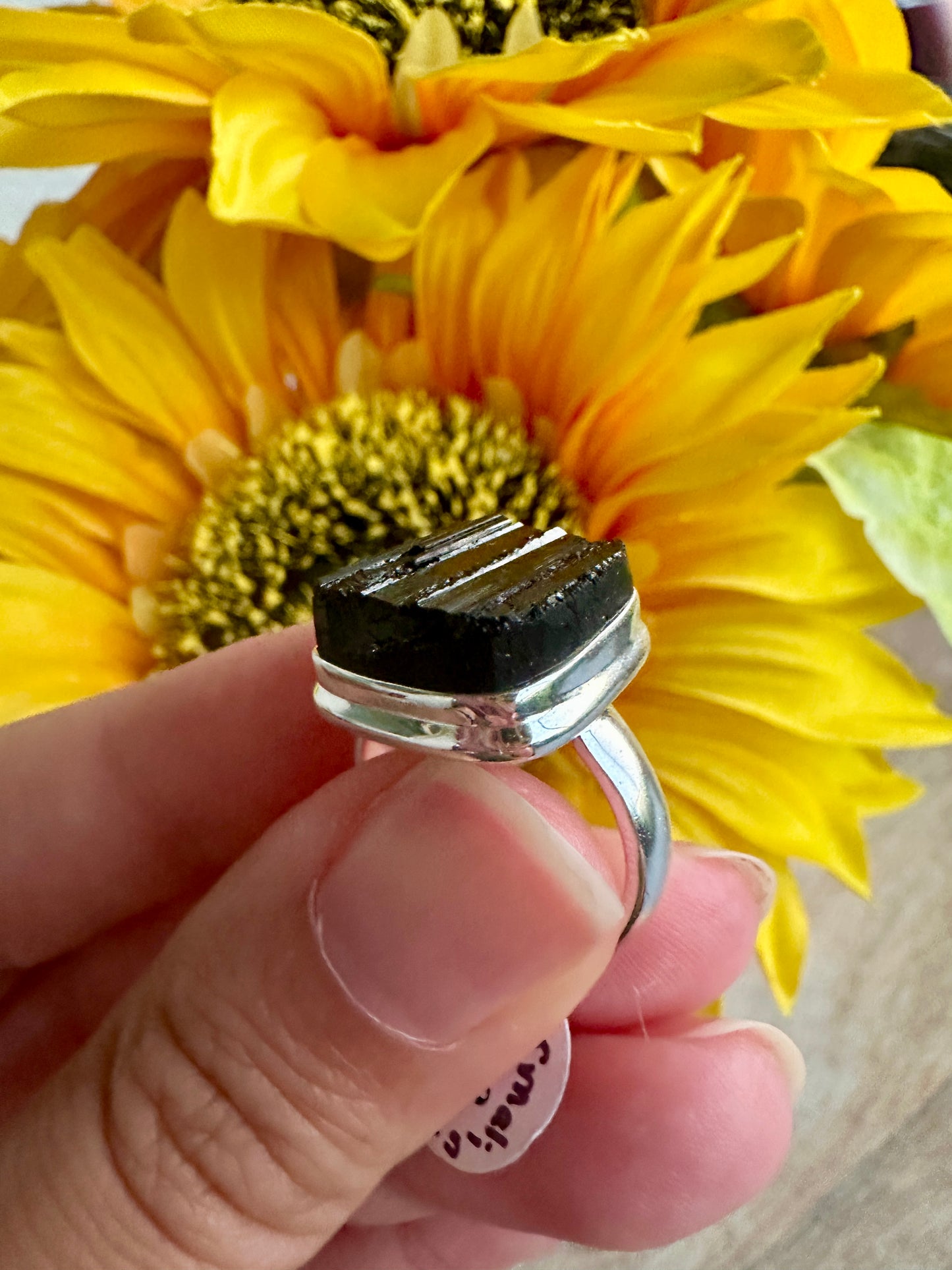 Black Tourmaline Sterling Silver Ring Size 7.5 - Elegant Handcrafted Gemstone Jewelry for Everyday Elegance and Protection