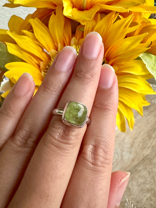 Green Kyanite Ring Size 7.25, Unique Gemstone Jewelry, Perfect Gift for Nature Lovers, Sterling Silver Elegant Accessory